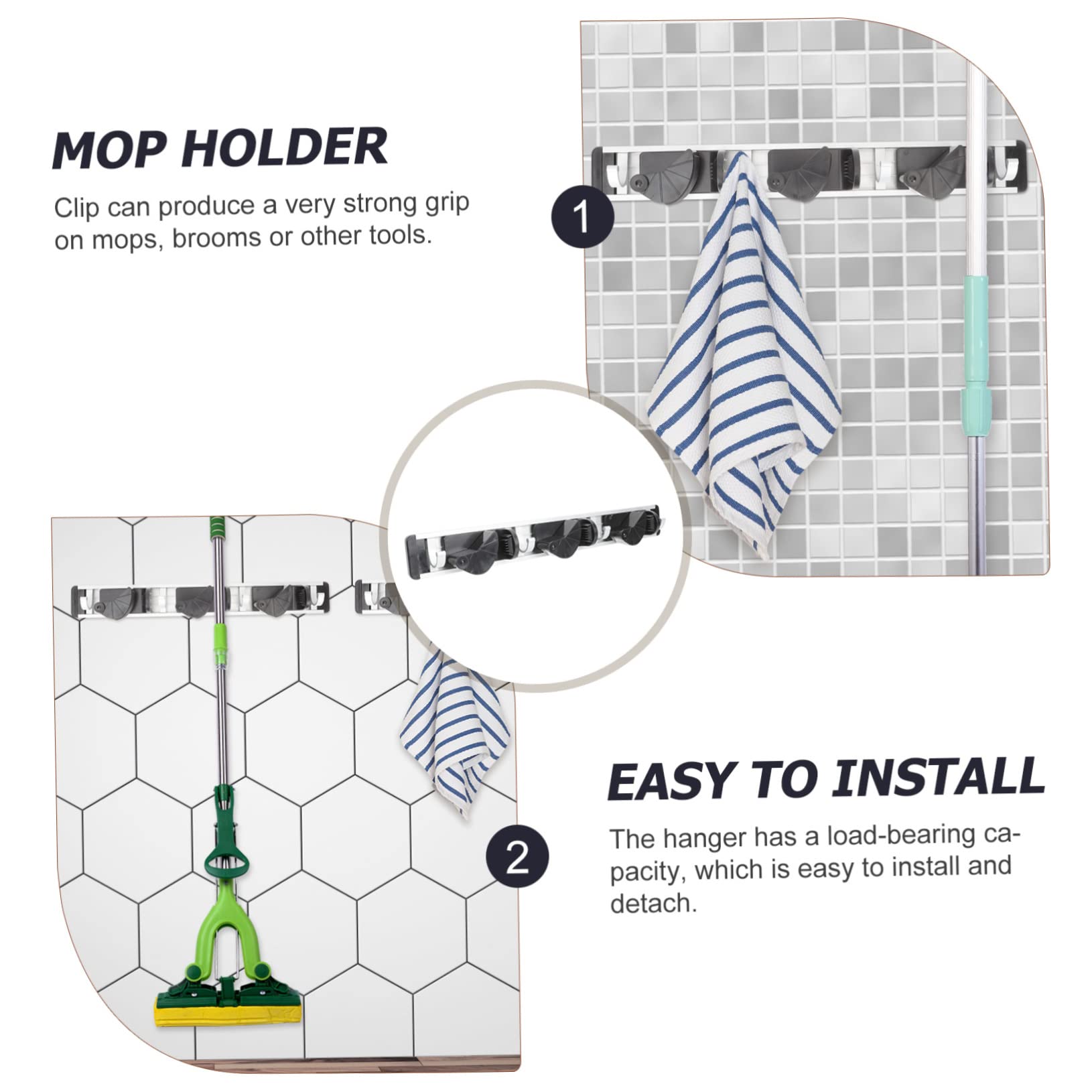 Space Aluminum Mop Hook Organizer Wall Mount Broom Gripper for Mop Garden Laundry Room
