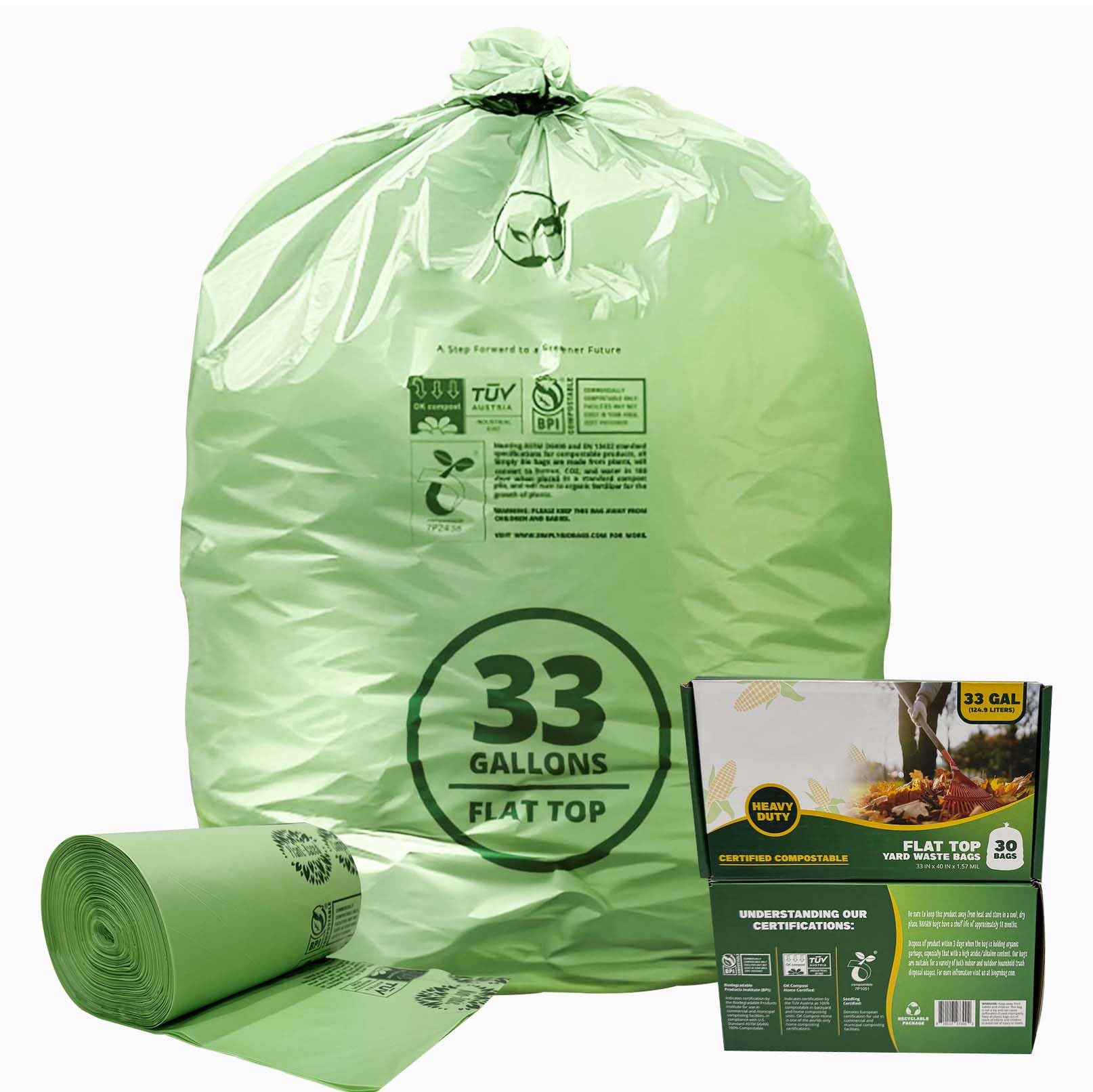 30 33 Gallon Compostable Trash Bags with Flat (30 Count)