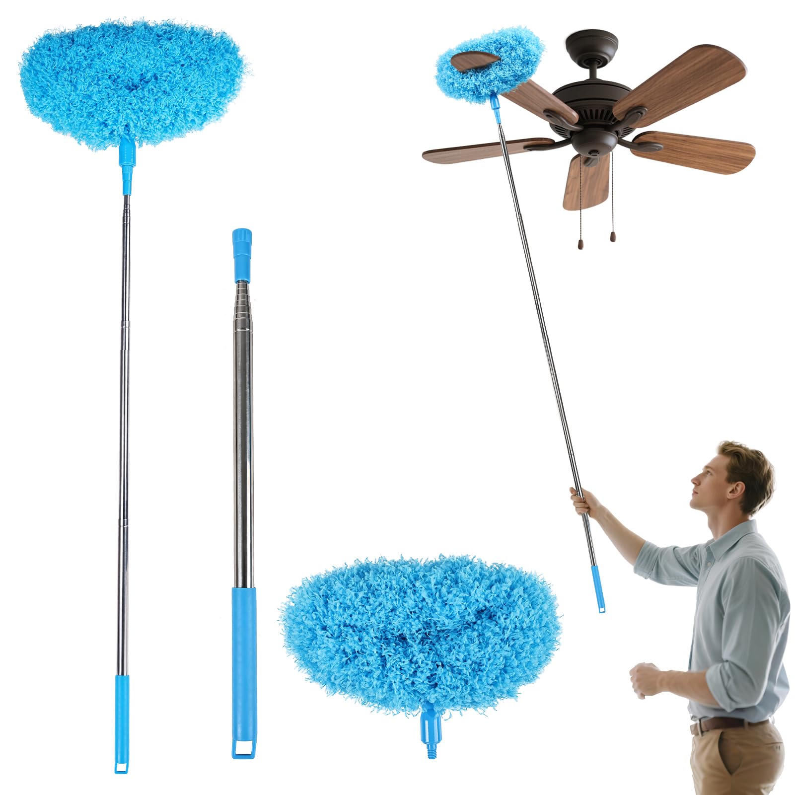 Ceiling Fan Cleaner Duster Reusable Microfiber Removable Extendable Duster with 95" Telescoping Pole for Cleaning Walls Furniture Door Window Top