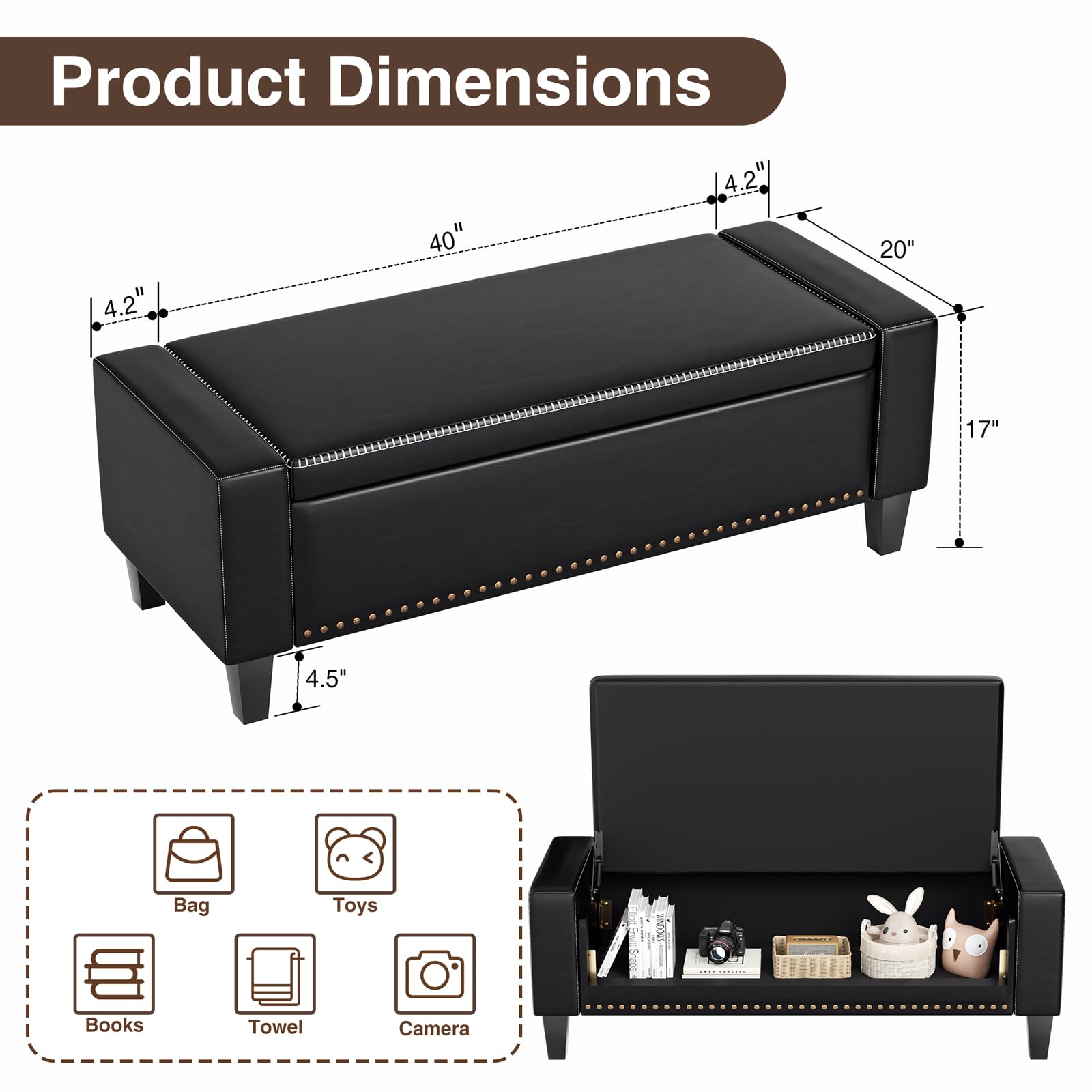 49''W Storage Ottoman Bench