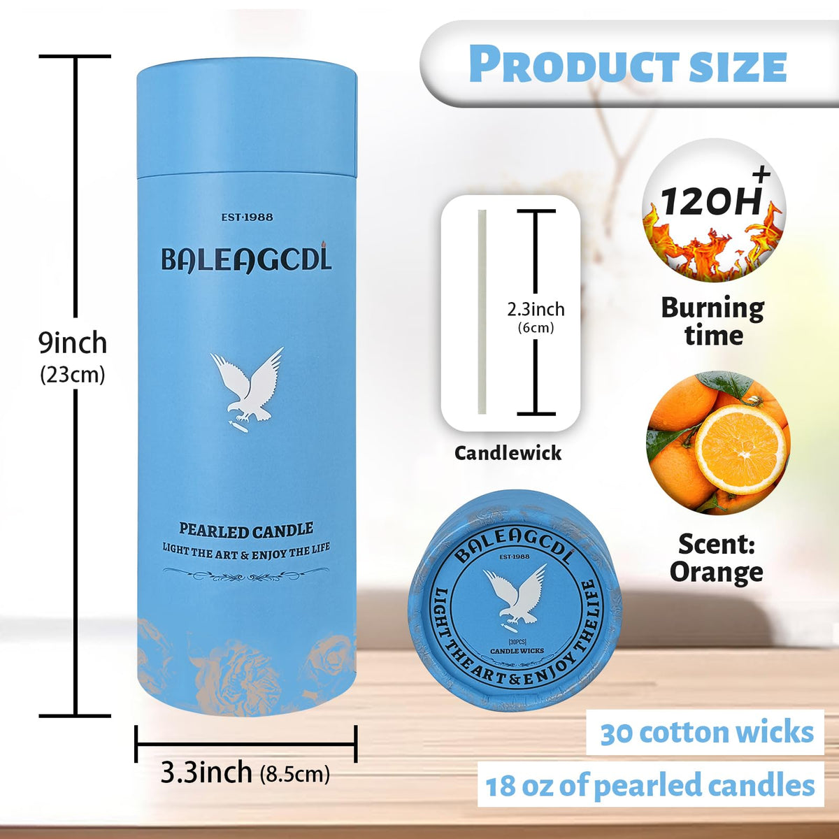 Orange Scented Pearled Candle 18oz Luxury Sand Candle Granulated Wax (18 Ounce)