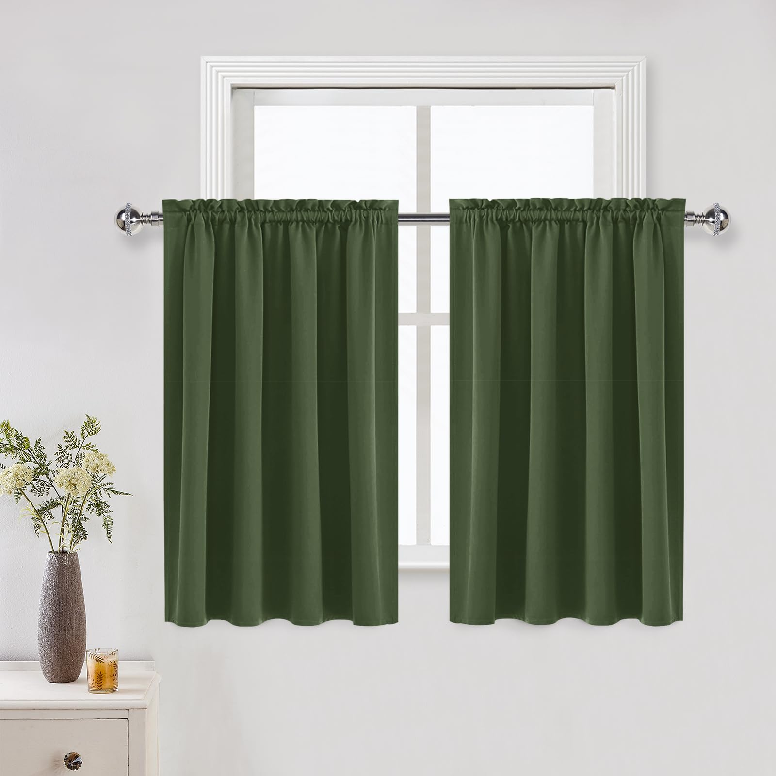 Short Blackout Curtains 52 x 36 Inch for Kitchen RV Bunk Olive Green