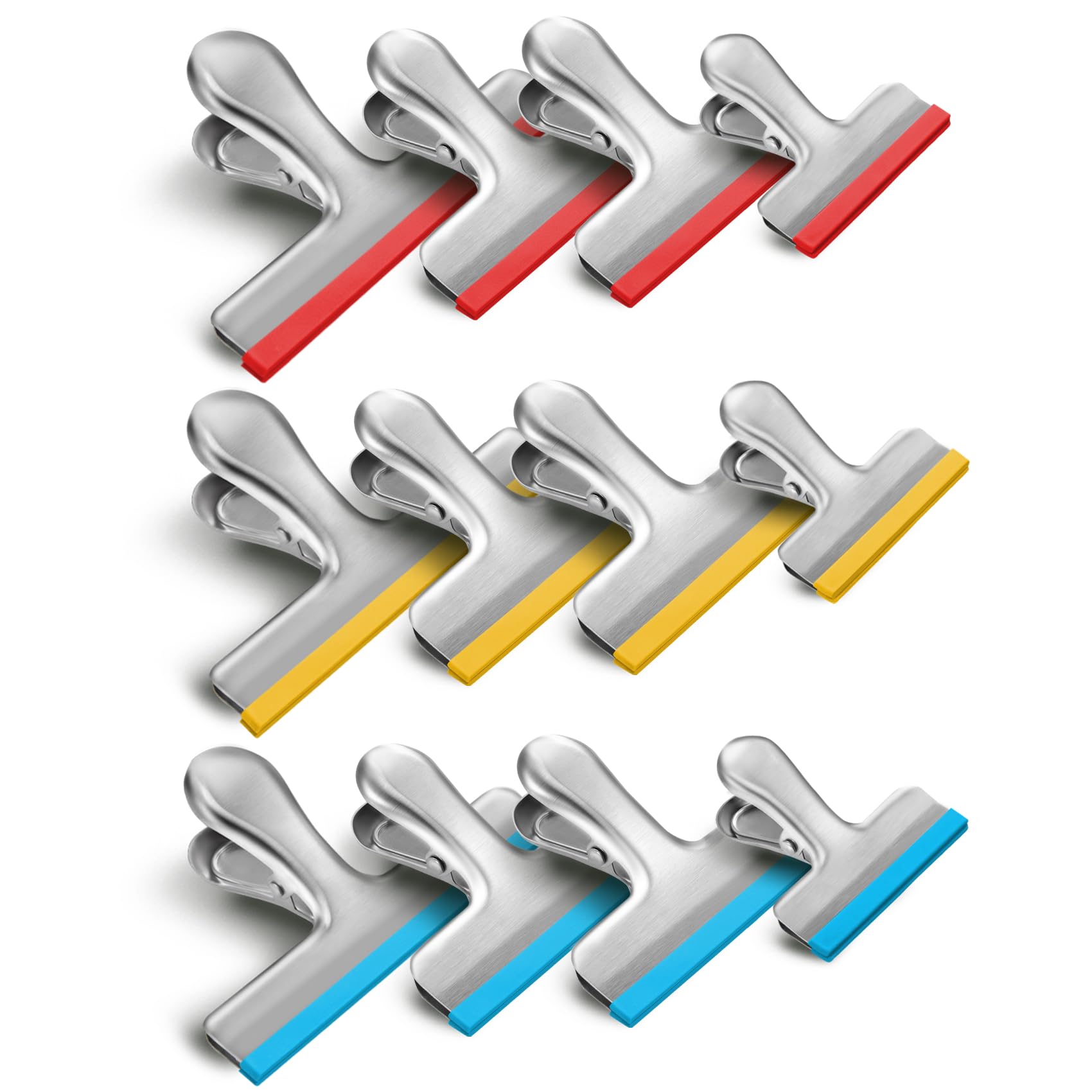 12 Pack 3 Sizes Stainless Steel Chip Bag Clips Covered with Silicone (12 Count)