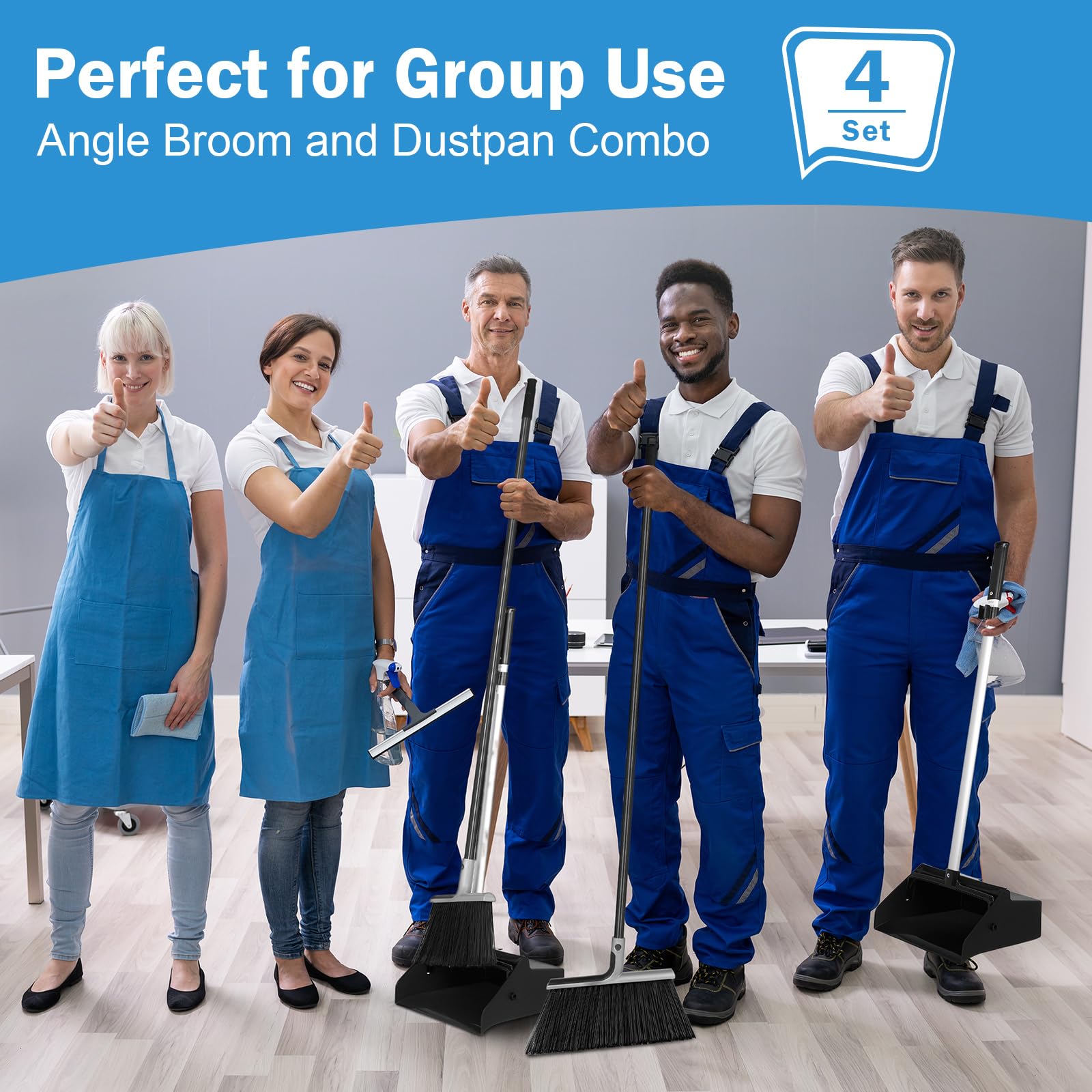 4 Pack Commercial Broom and Dustpan Combo Set 53.15"