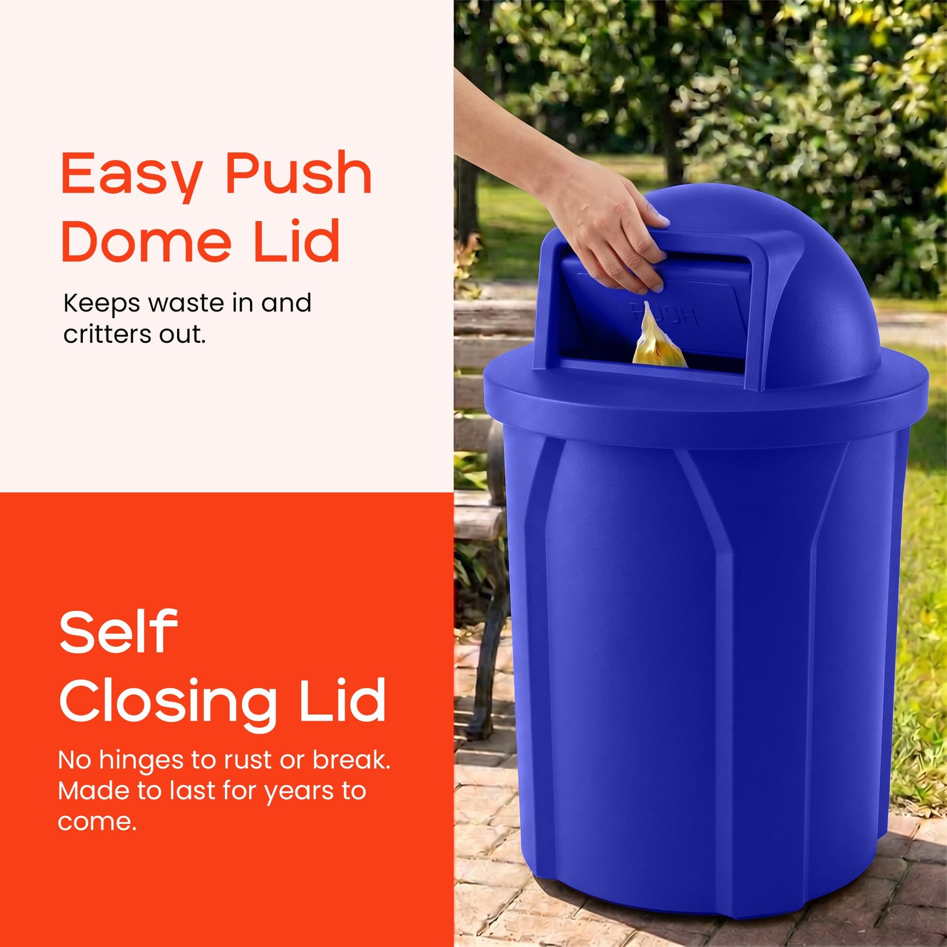 Campus Collection 42 Gallon Plastic Commercial Garbage Can with Push Lid