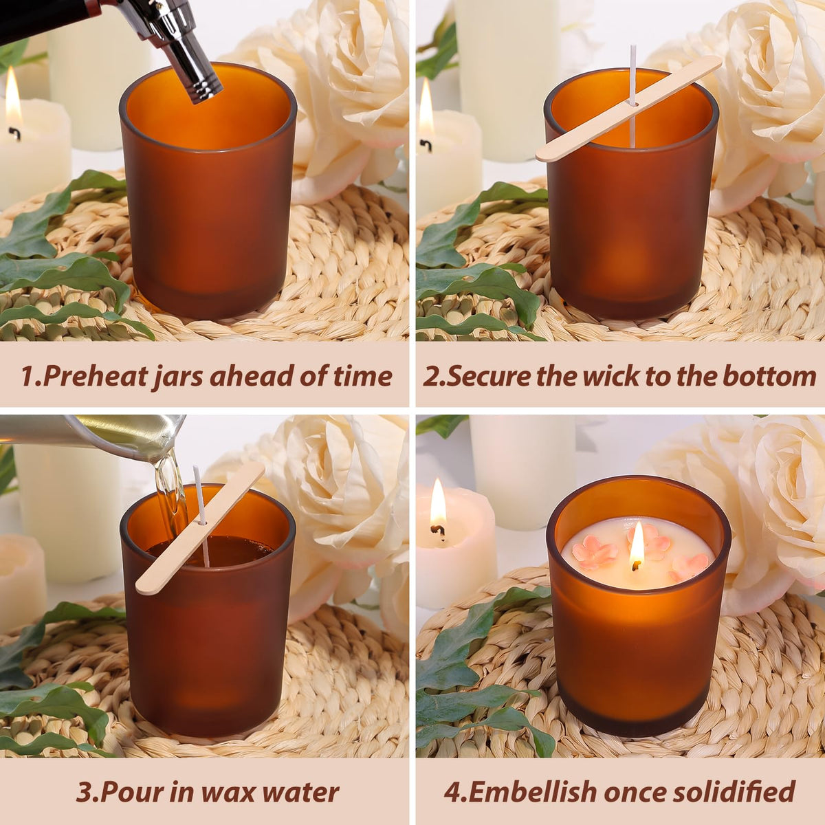 15 Pack 7oz Fall Amber Candle Jars with Bamboo Lids (15 Count)