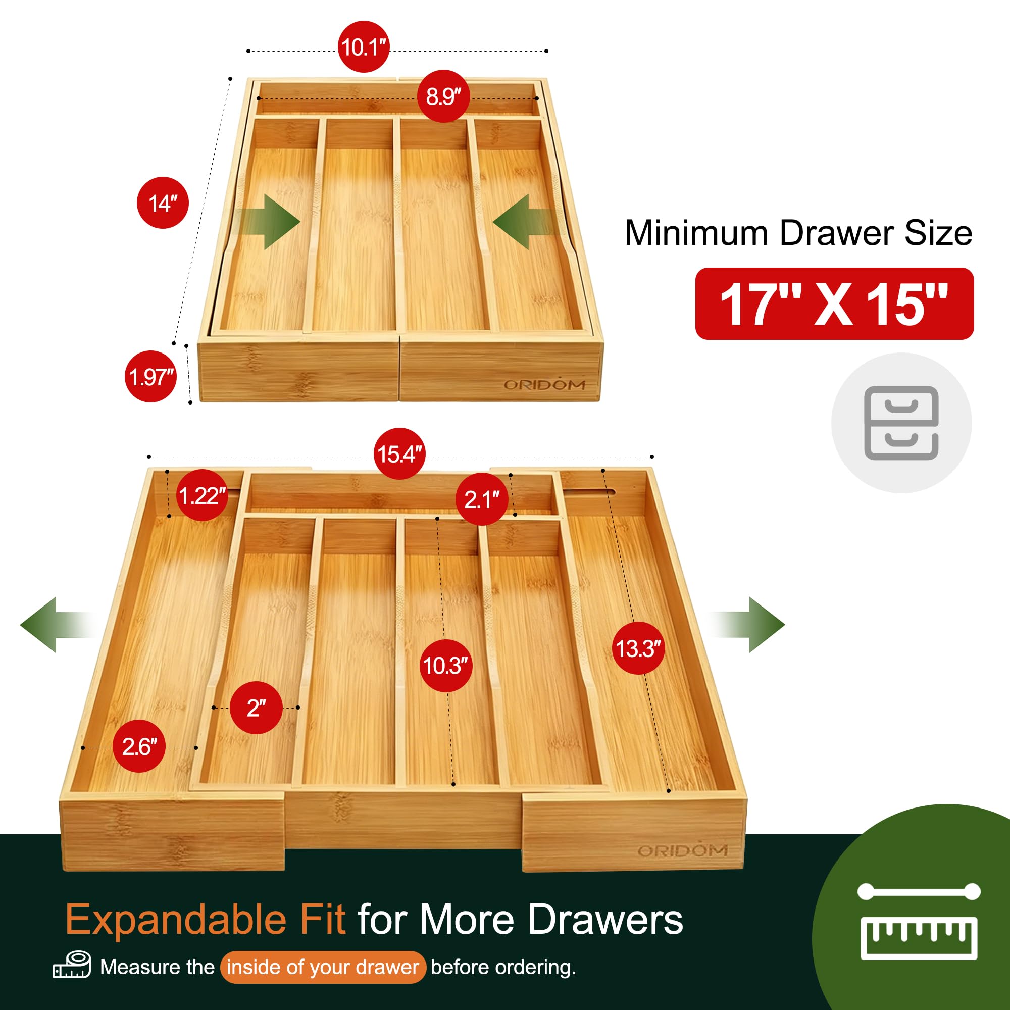 2 Piece Bamboo Silverware Organizer (2 Count)