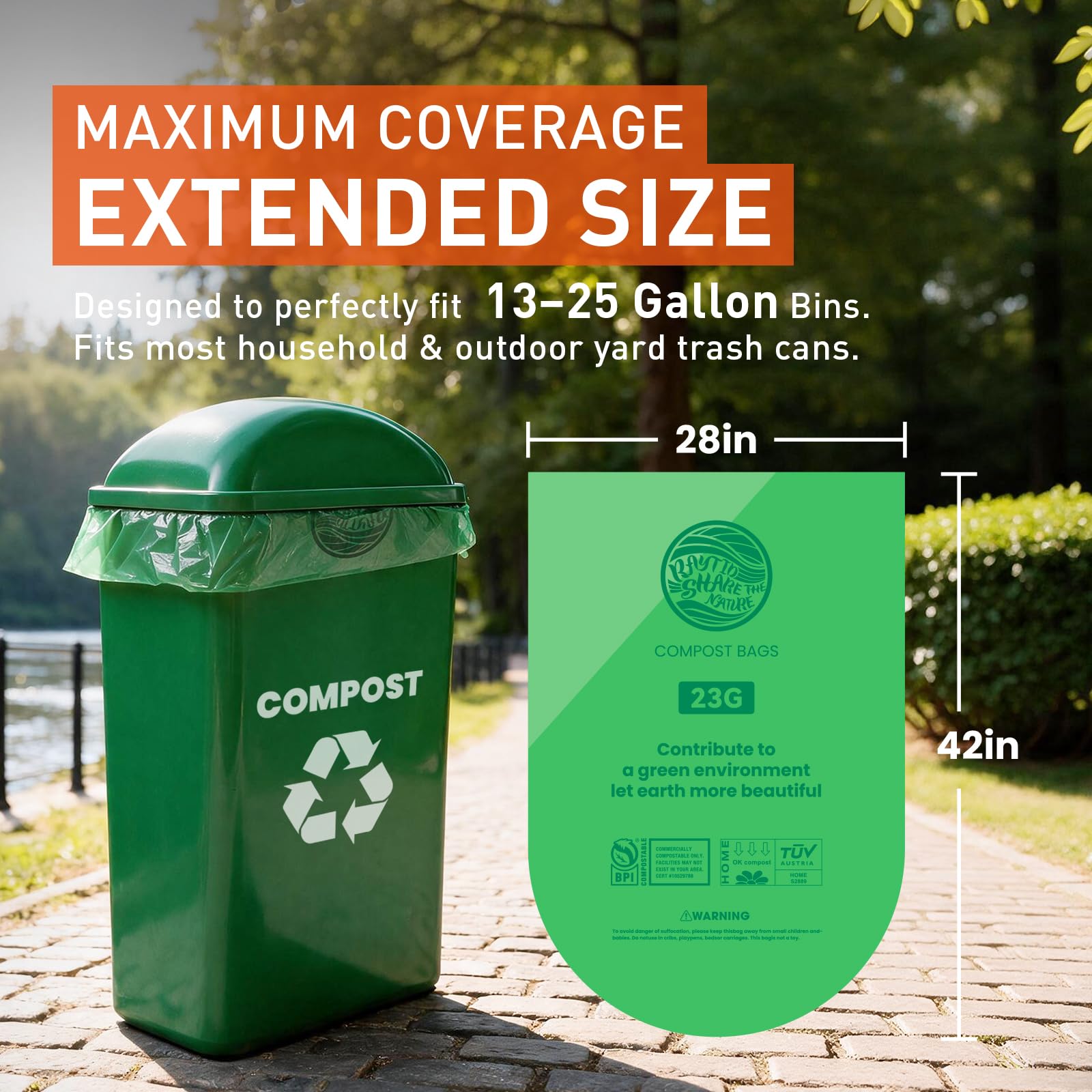 Compostable Trash Bags 23 gallon Large Garbage Bags (20 Count)
