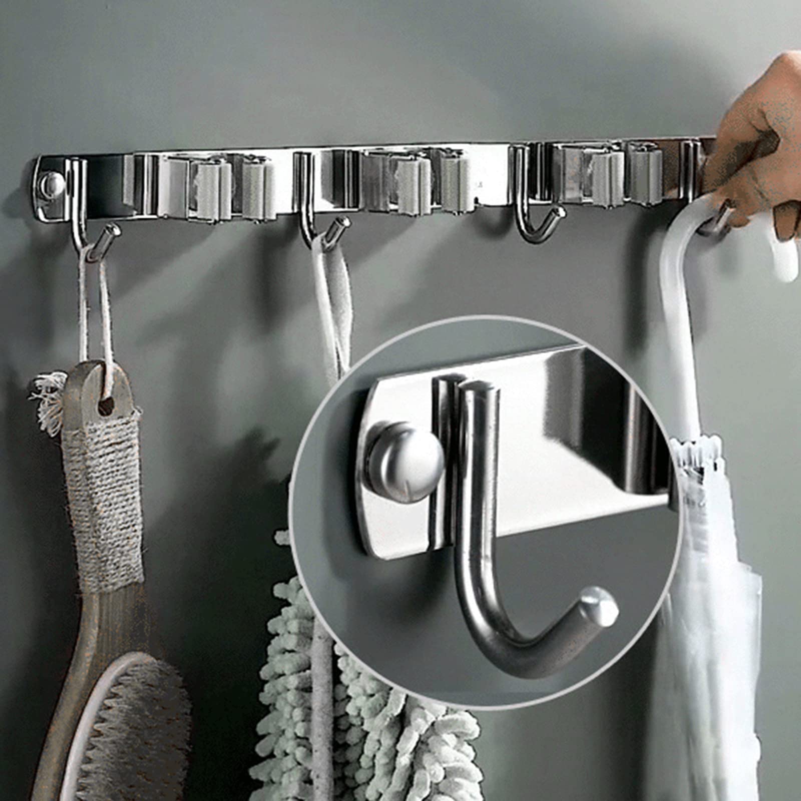 Stainless Steel Broom Holder Bathroom Storage Wall Mount Metal Holder for Heavy Duty Tool Organizer