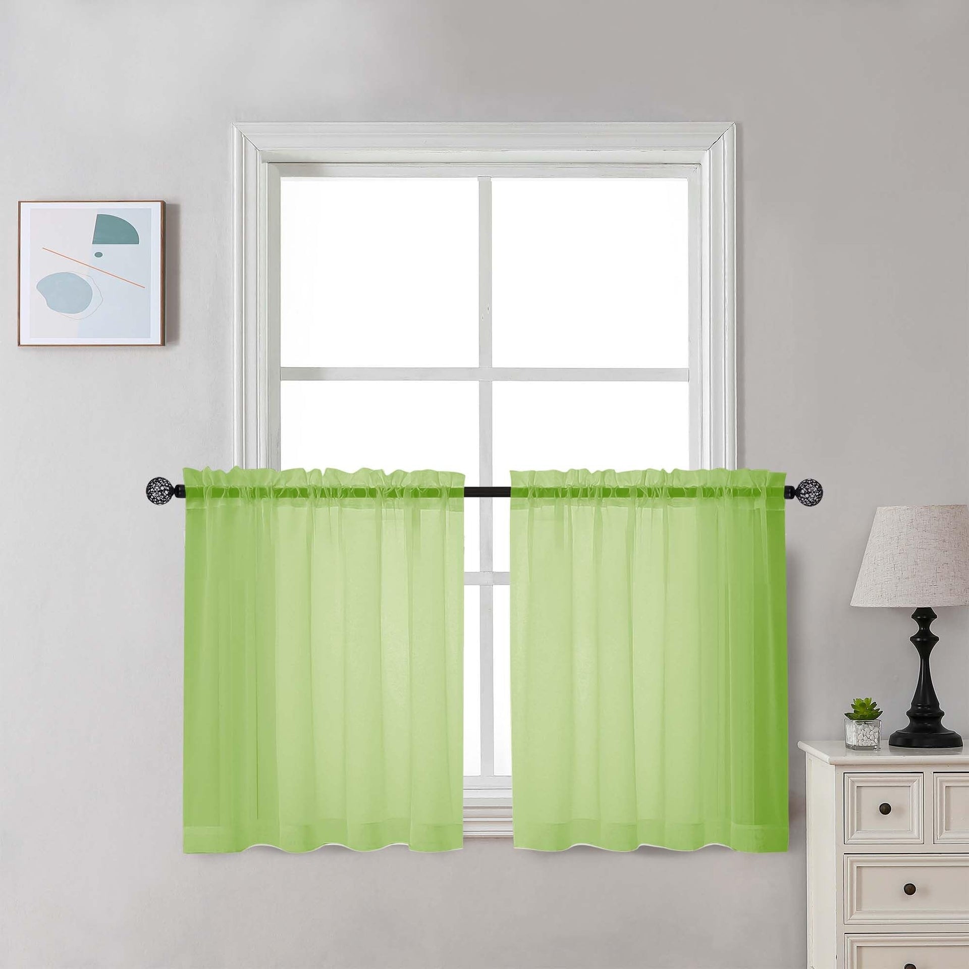 Lime Sheer Curtains 30 inch Length 2 Panels (2 Count)
