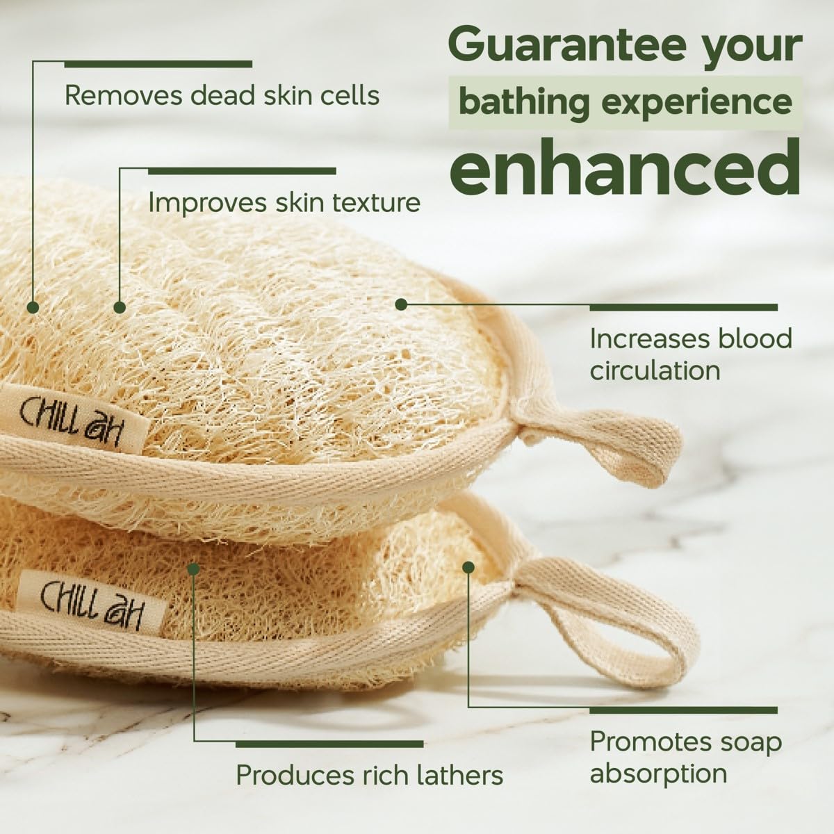 Green Glow All Natural Exfoliator Dual Sided Loofah Bath Sponge Set (2 Count)