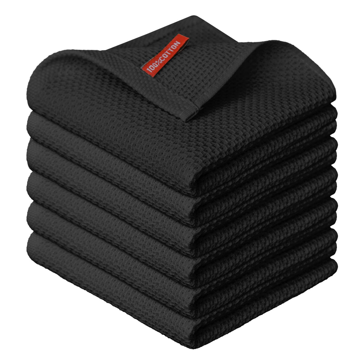 100% Cotton Black Waffle Weave Kitchen Dish Cloths (6 Count)