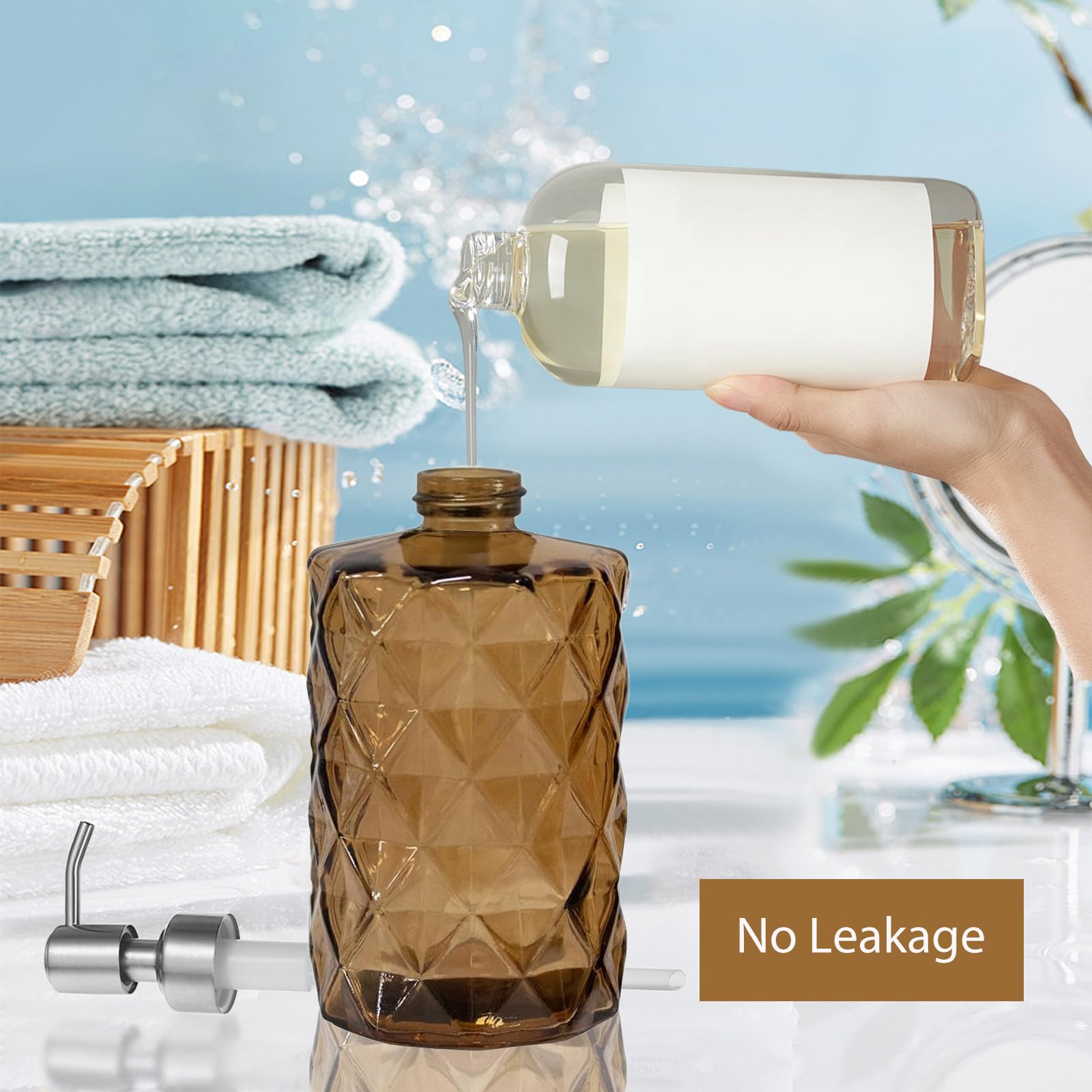 12Oz Brown Glass Soap Dispenser