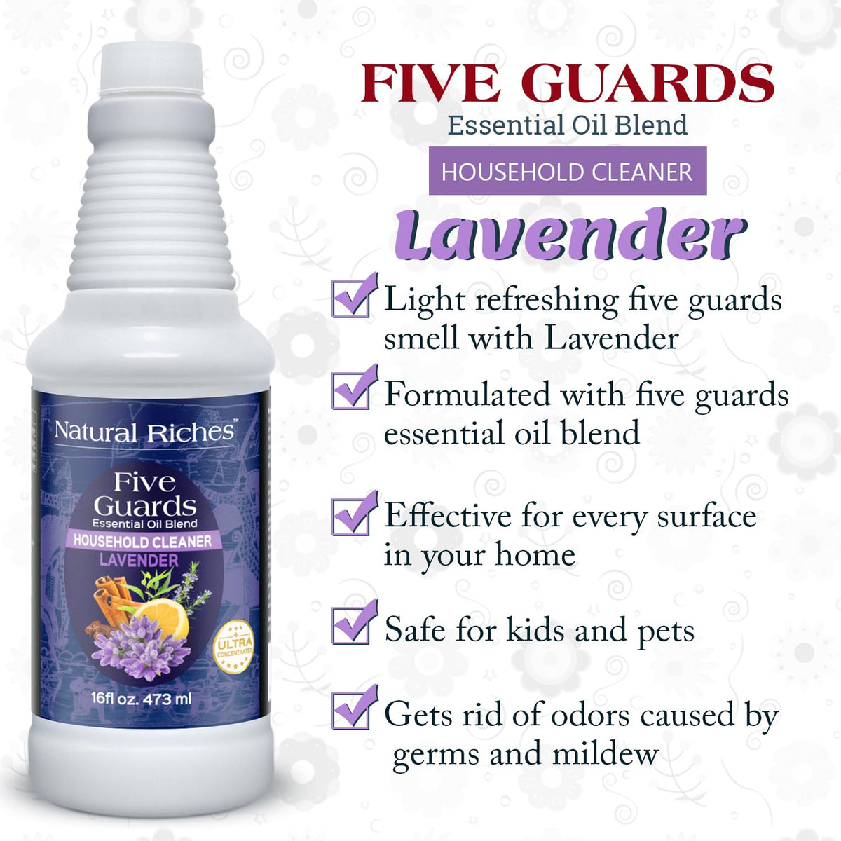 Five Guards Household Cleaner Concentrate Lavender Scent 16 Fl Oz
