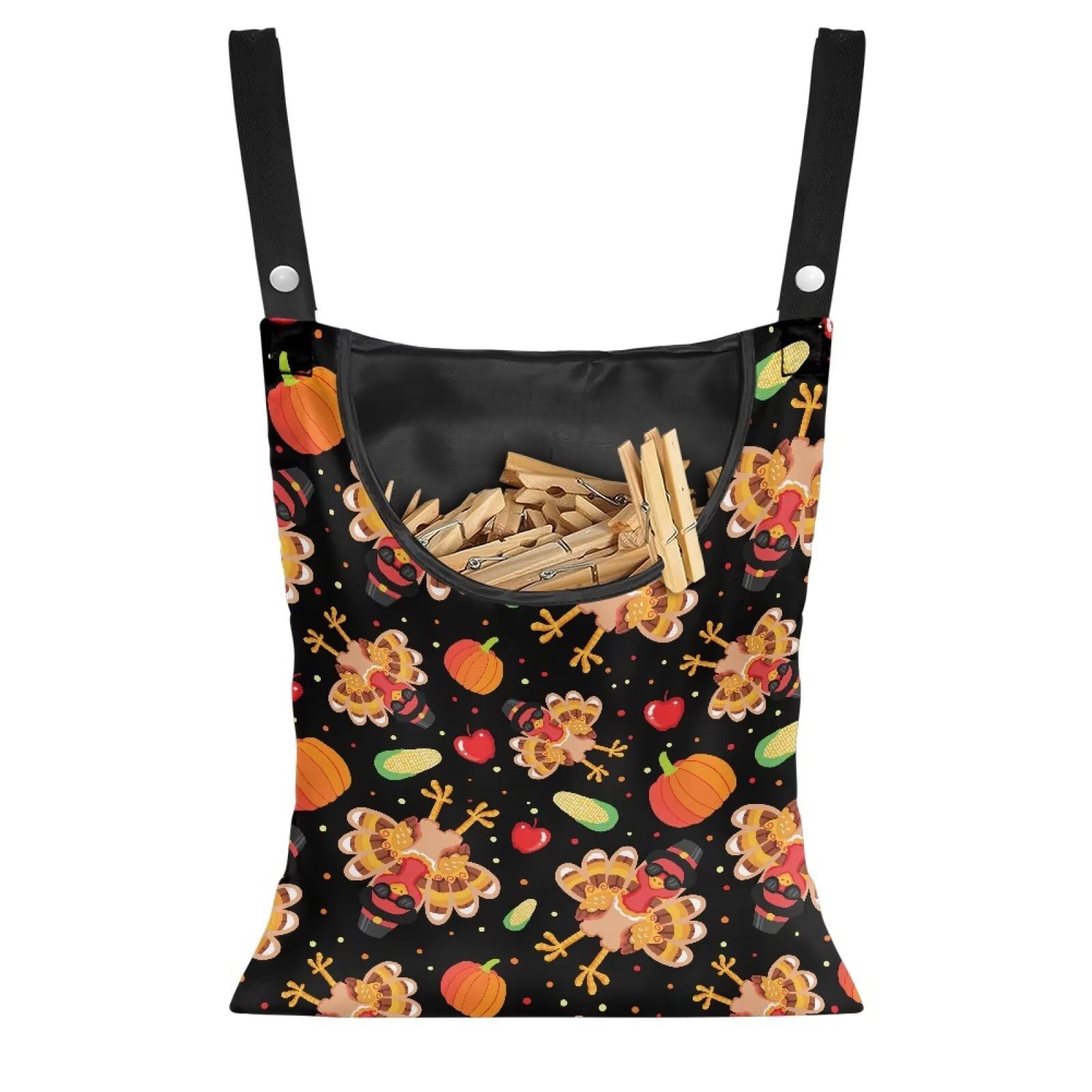 Thanksgiving Turkey Pumpkin Extra Large Clothespin Bag with Rope