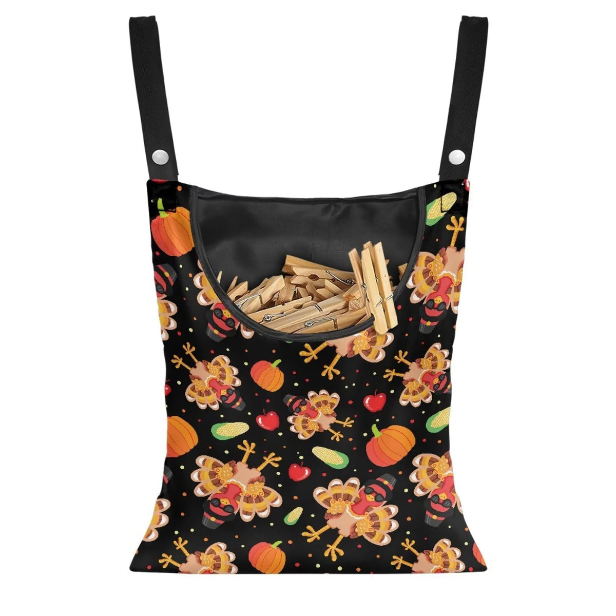 Thanksgiving Turkey Pumpkin Extra Large Clothespin Bag with Rope