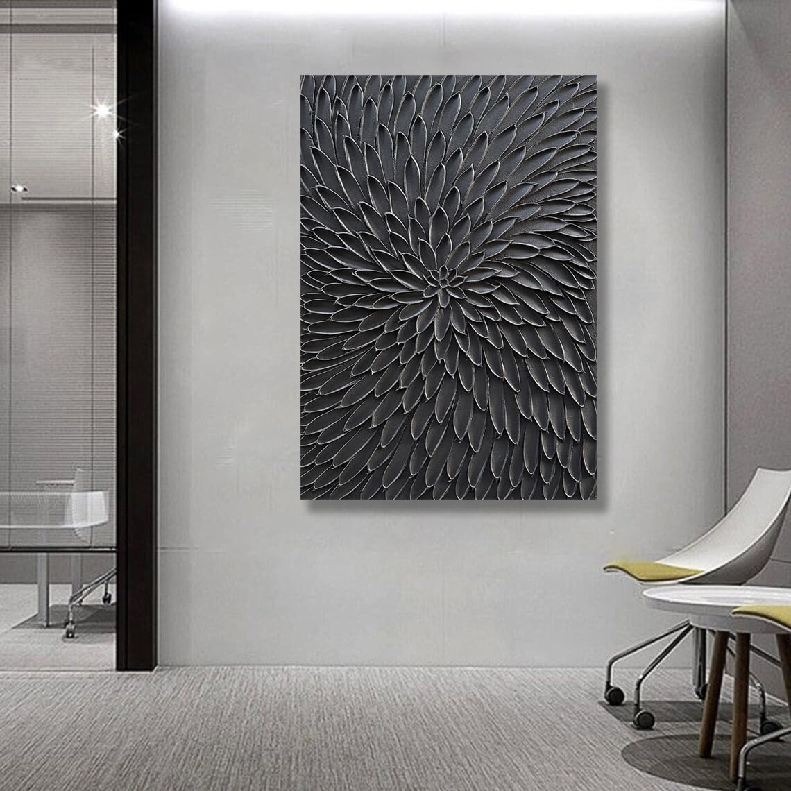 Art Hand Painted Thick Textured Black Abstract Style Oil Painting