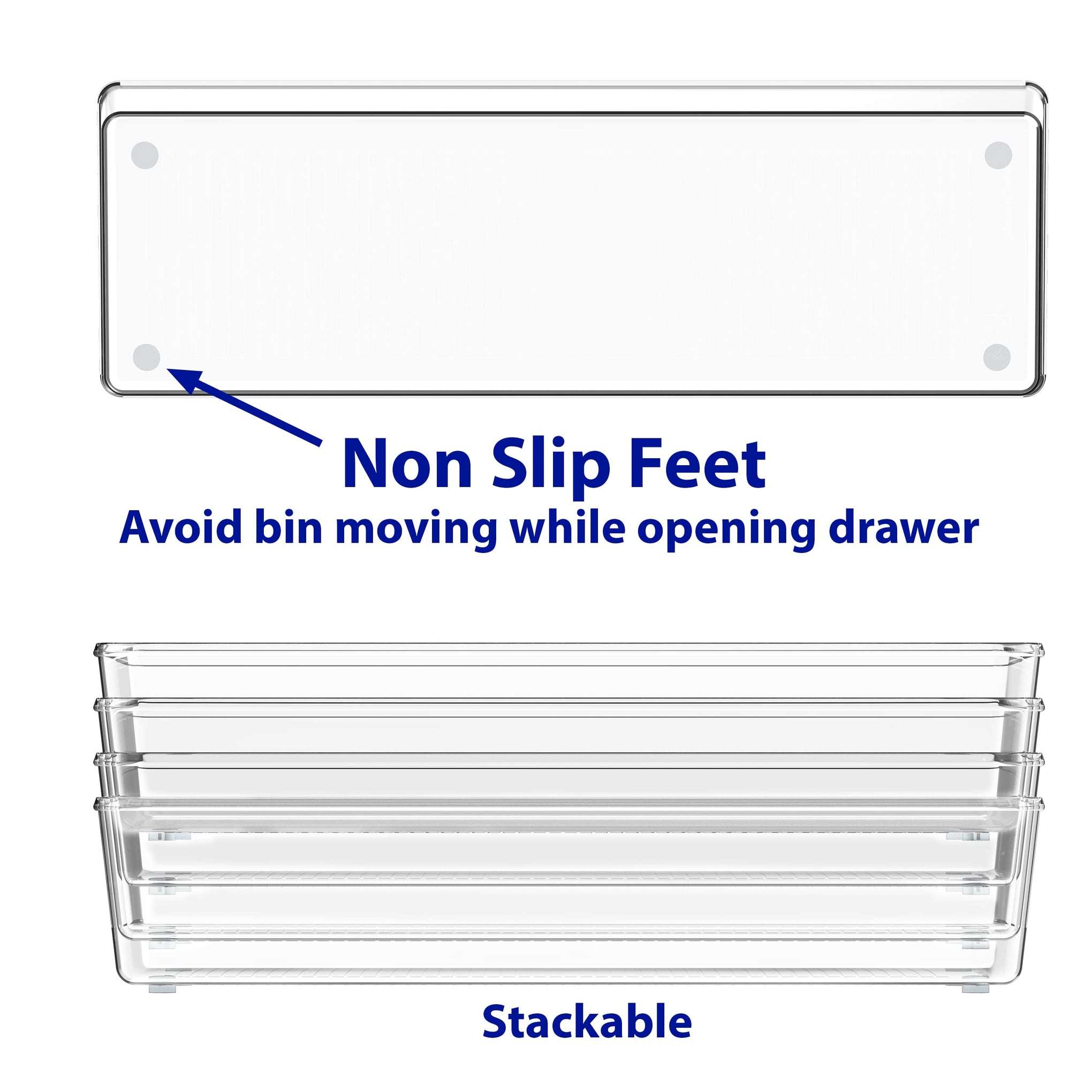 Clear Drawer Organizer for Office Bin Desk Storage (4 Count)