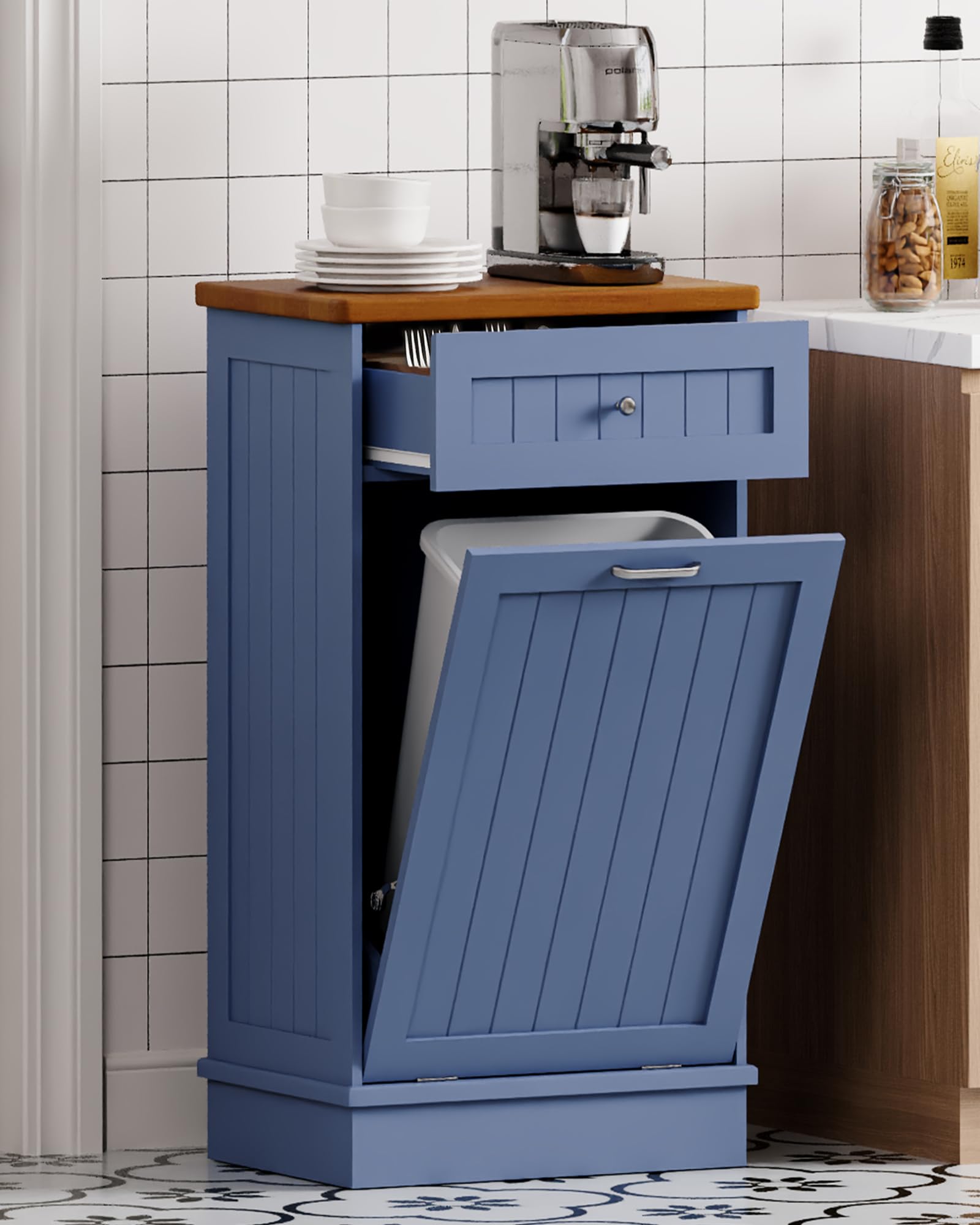 10 Gallon Tilt Out Trash Cabinet with Big Storage Drawer