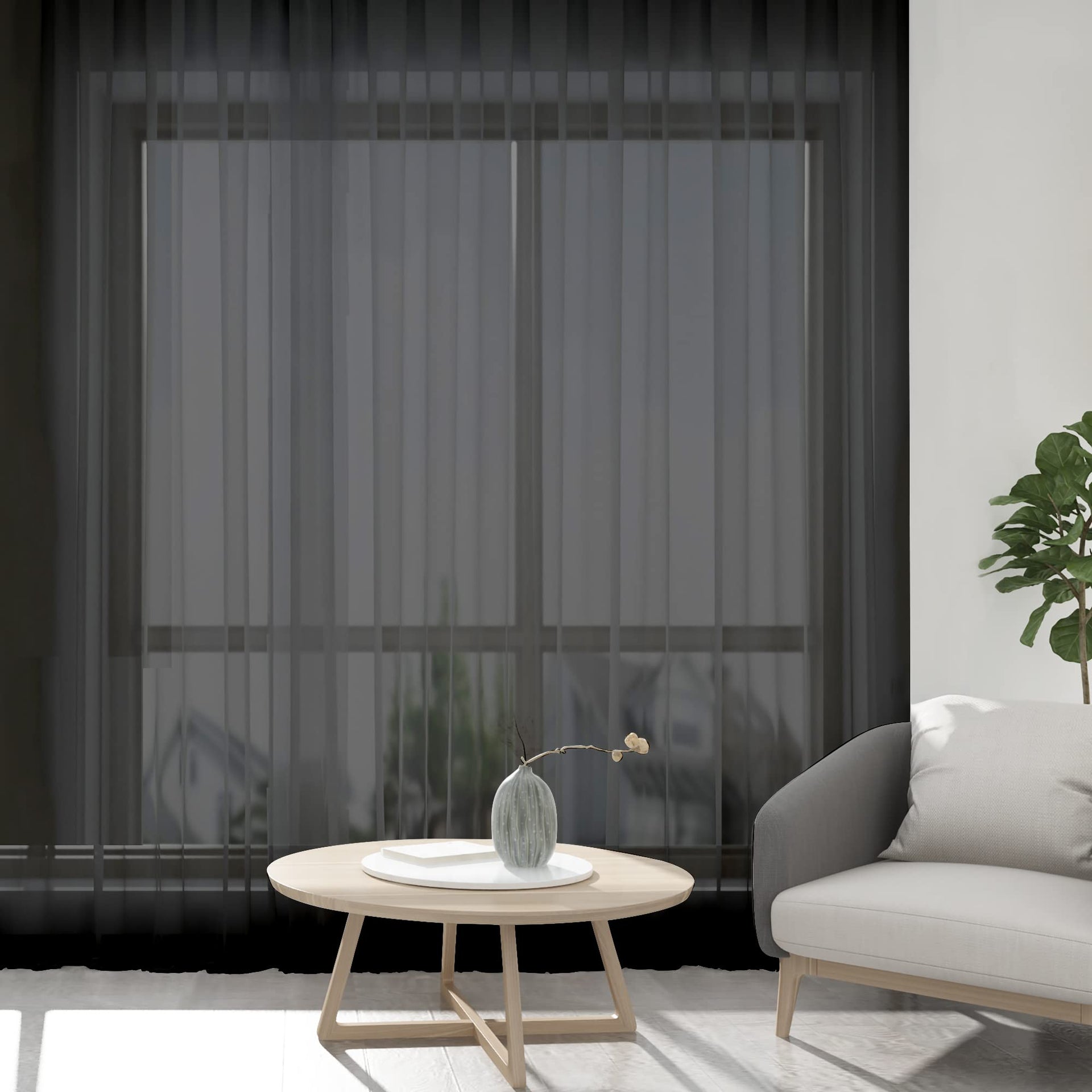2 Panels Solid Color Sheer Window Curtains 108 Inches Long