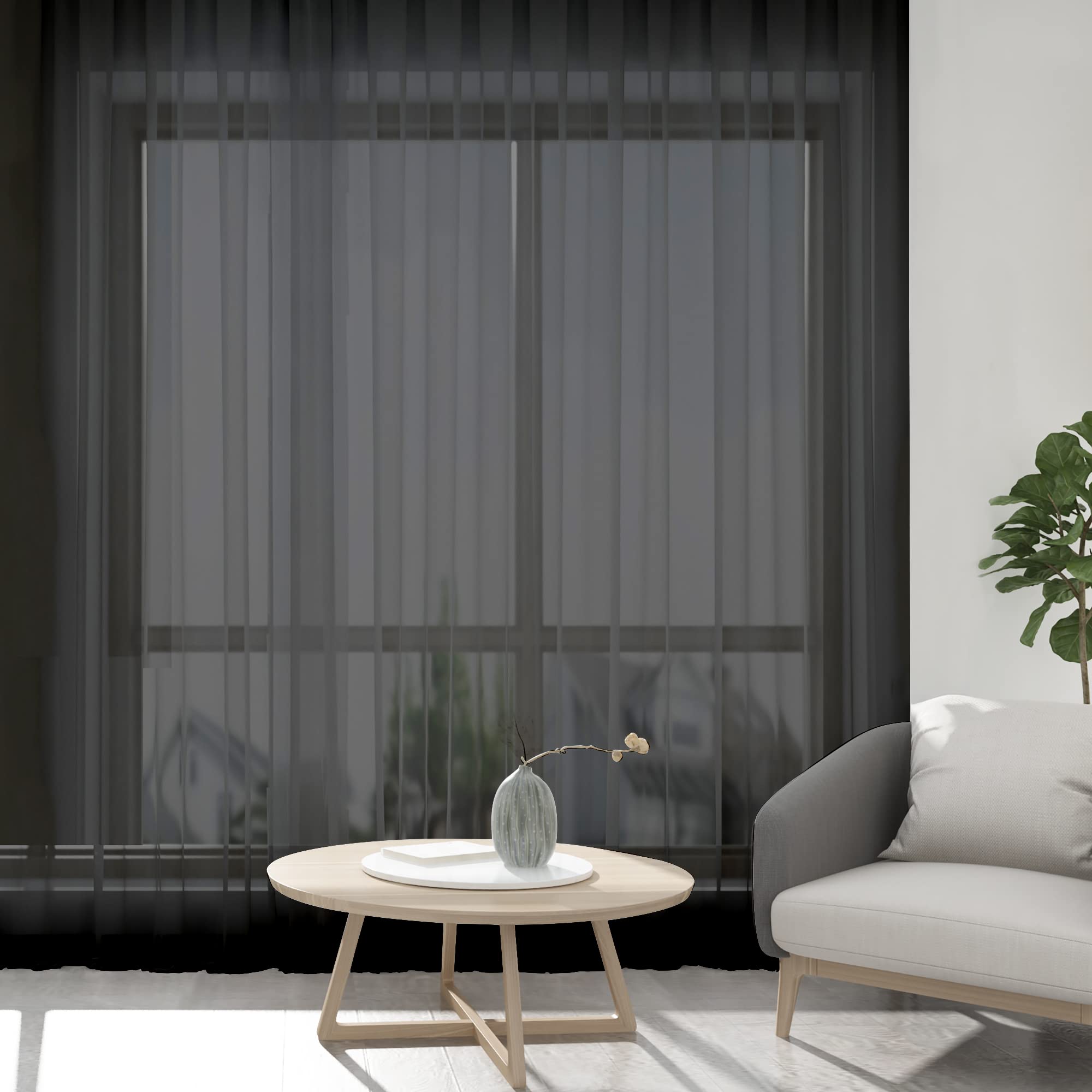 2 Panels Solid Color Sheer Window Curtains 108 Inches Long