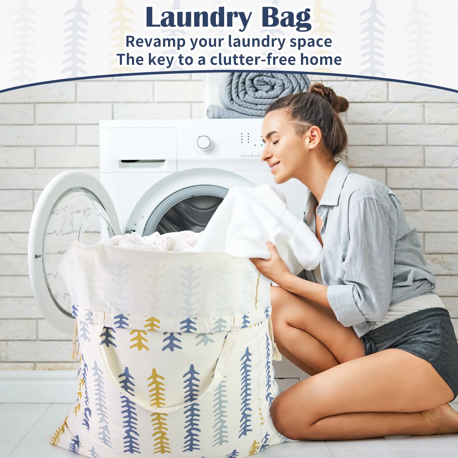 Thick Canvas Laundry Bag with Handles & Drawstring 30"Wx35"H
