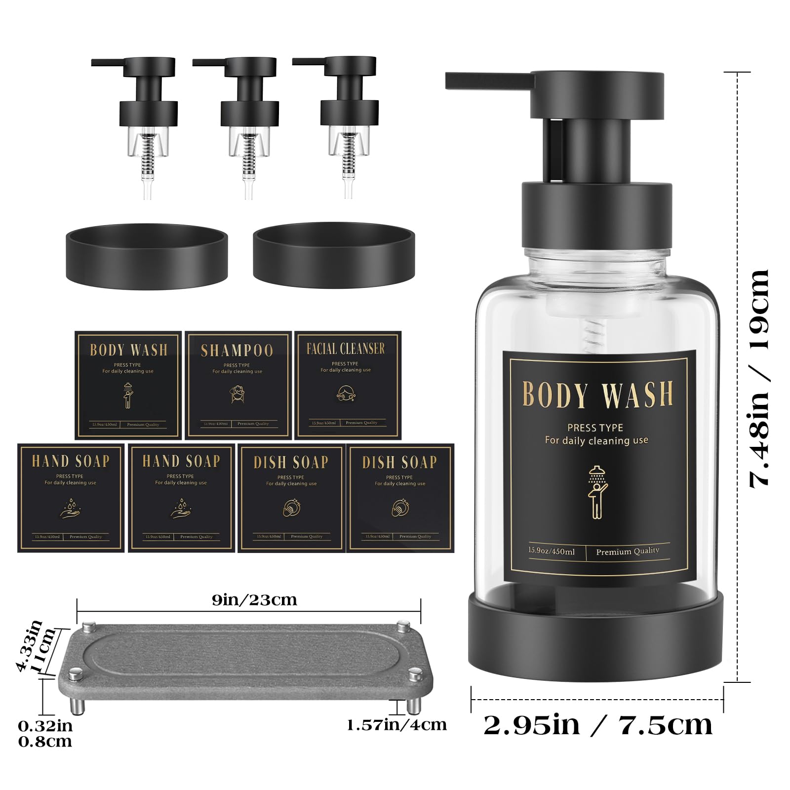 15oz Glass Foaming Soap Dispenser Set (2 Count)