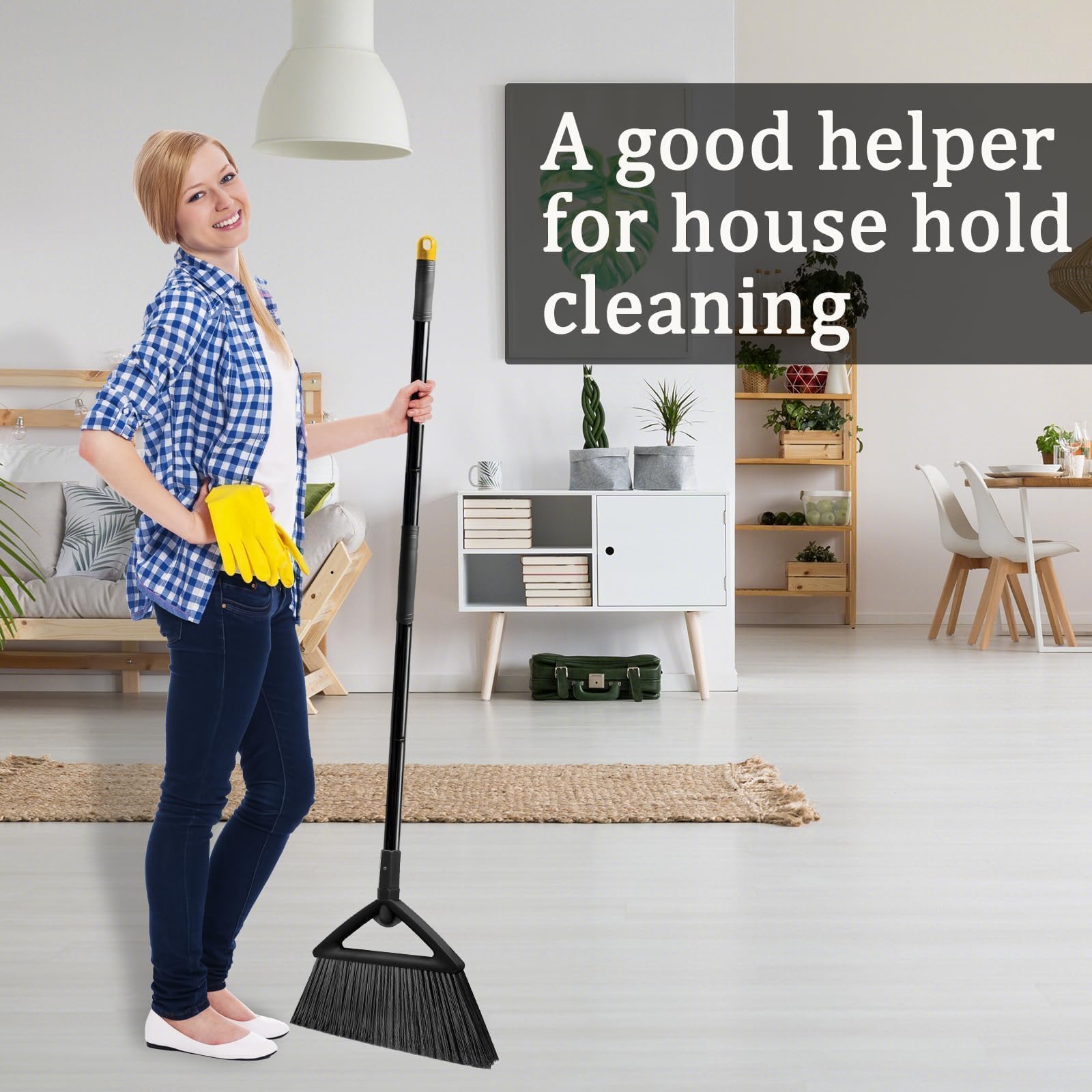 Heavy Duty Black Angle Broom with Long Handle (3 Count)