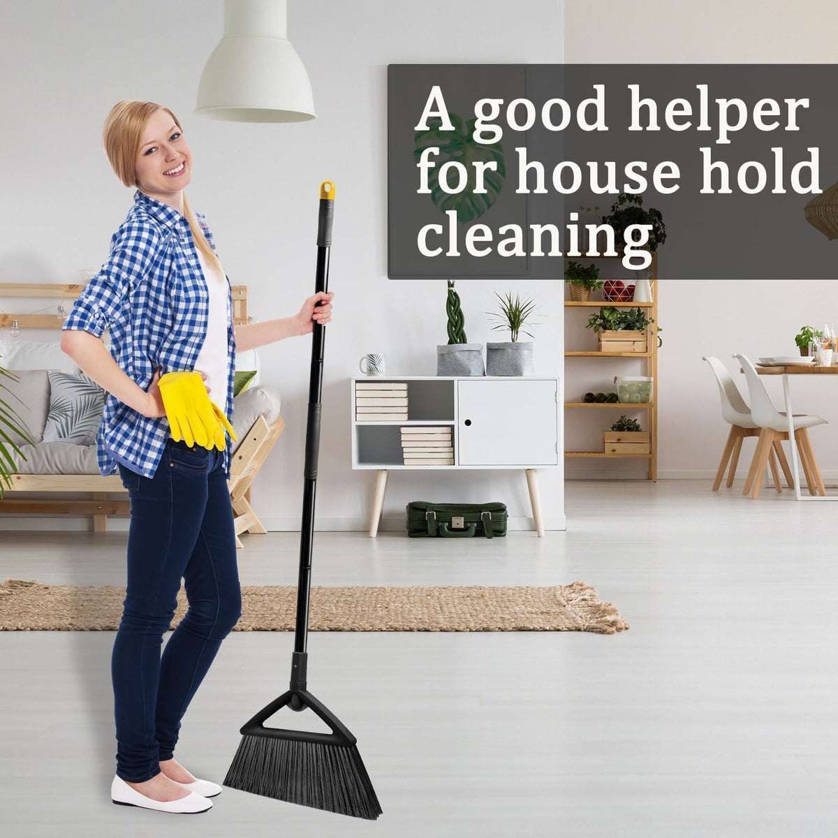 Heavy Duty Black Angle Broom with Long Handle (2 Count)