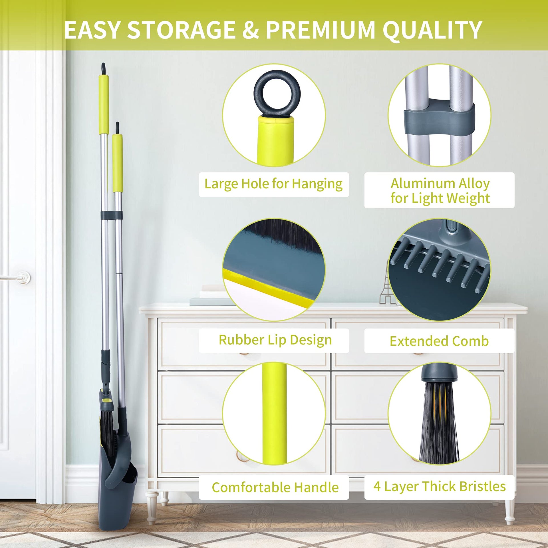 Broom and Dustpan Set for Home with 54" Long Handle