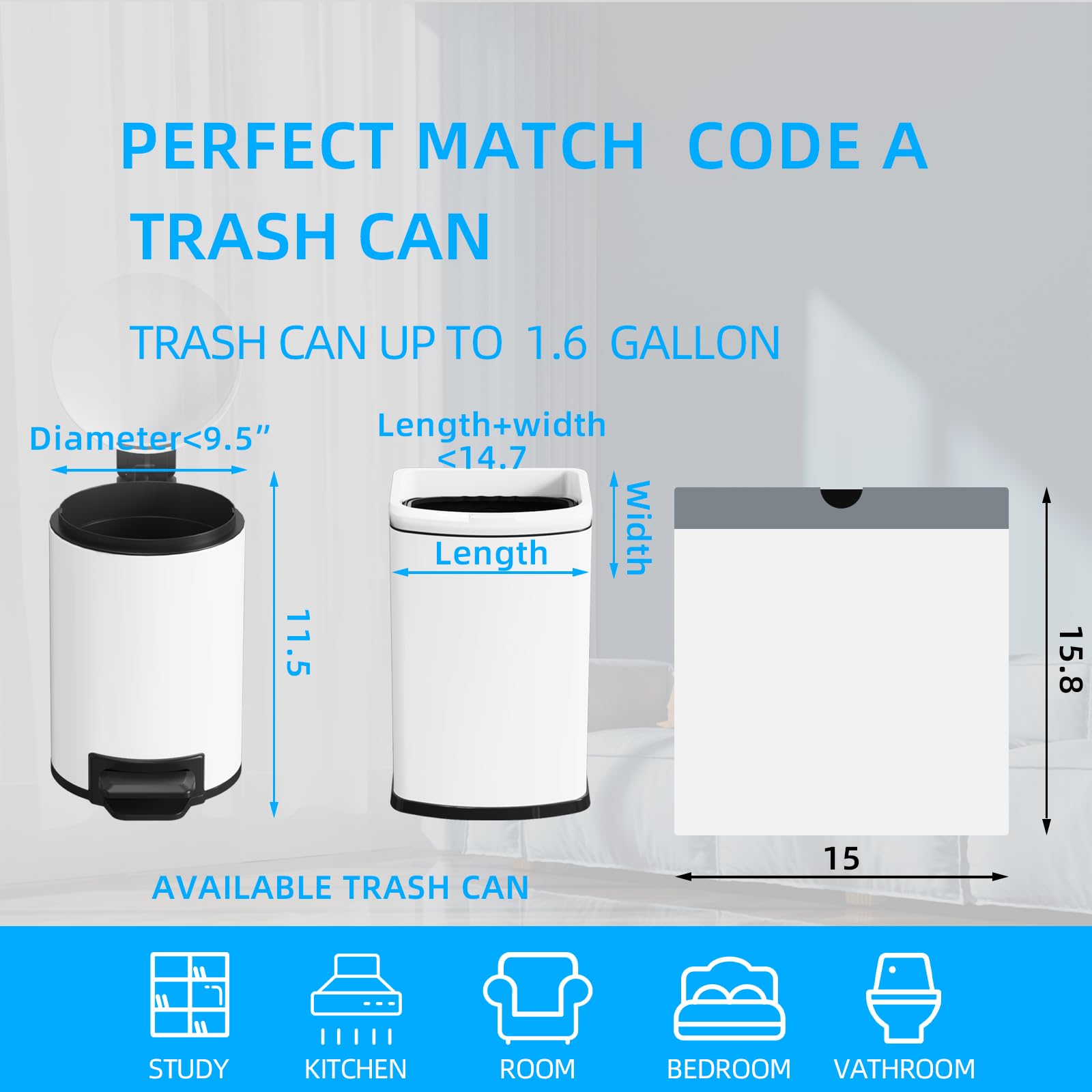 120 Counts 1.6 Gallon Mini Drawstring Trash Bags