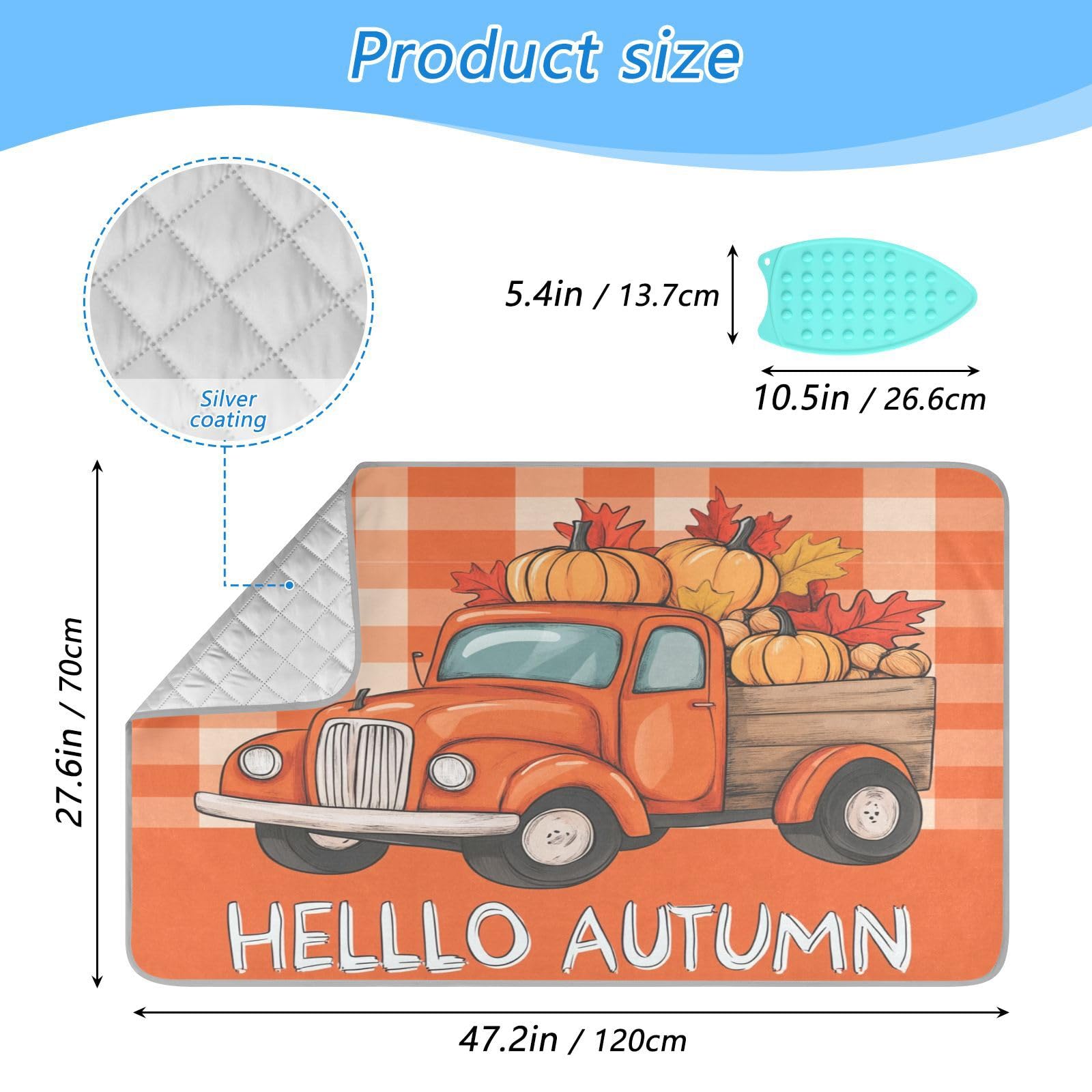 Autumn Truck Pumpkin Leaves Ironing Mat Portable Ironing Pad Blanket with Silicone Iron Rest for Table Top Travel Heat Resistant Double