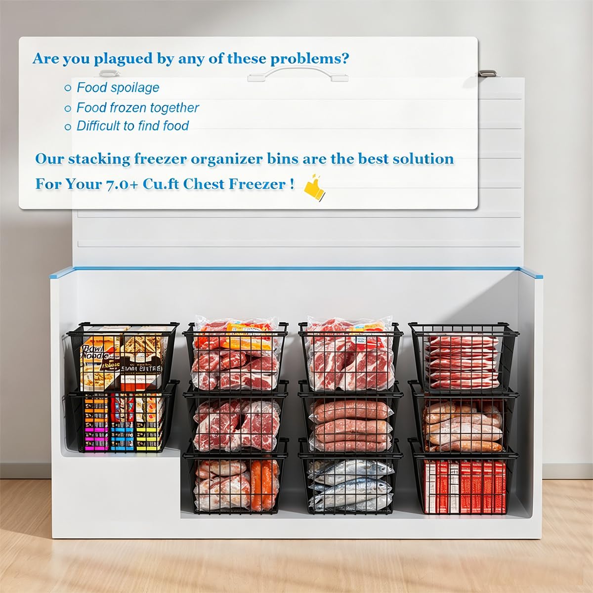 Stacking Freezer Organizer Bin Large Capacity Chest Freezer Baskets (4 Count)