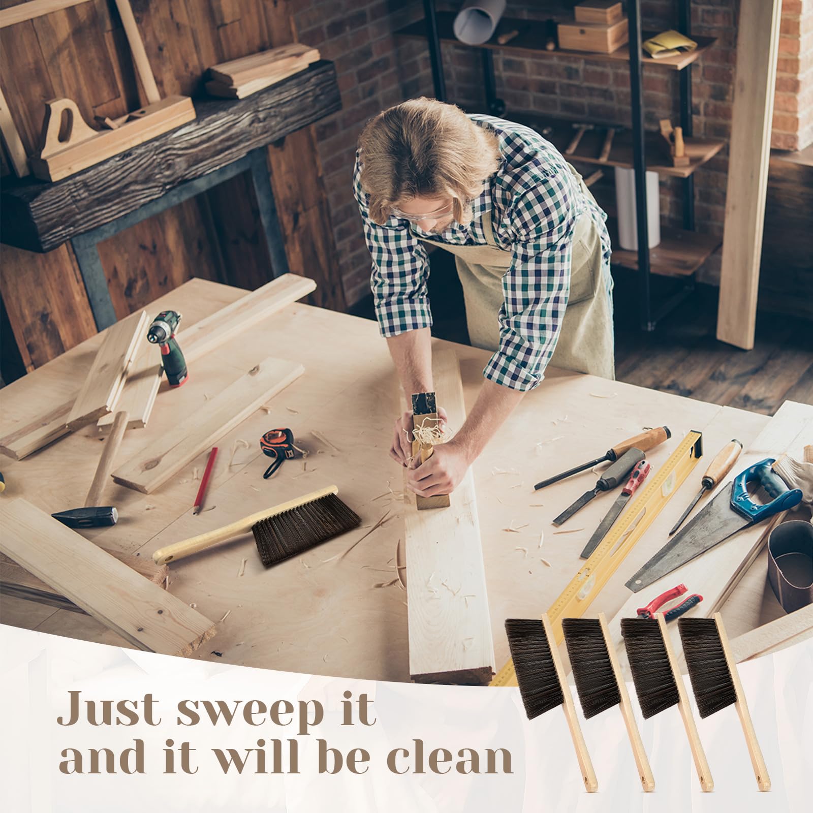 8 Pieces Wooden Dust Brush Bulk Hand Broom Bench Soft Bristle Cleaning Outdoor Furniture Brushes with Long Wood Handle for Cleaning Car Bed Sofa Fireplace Couch Clothes (8 Count)