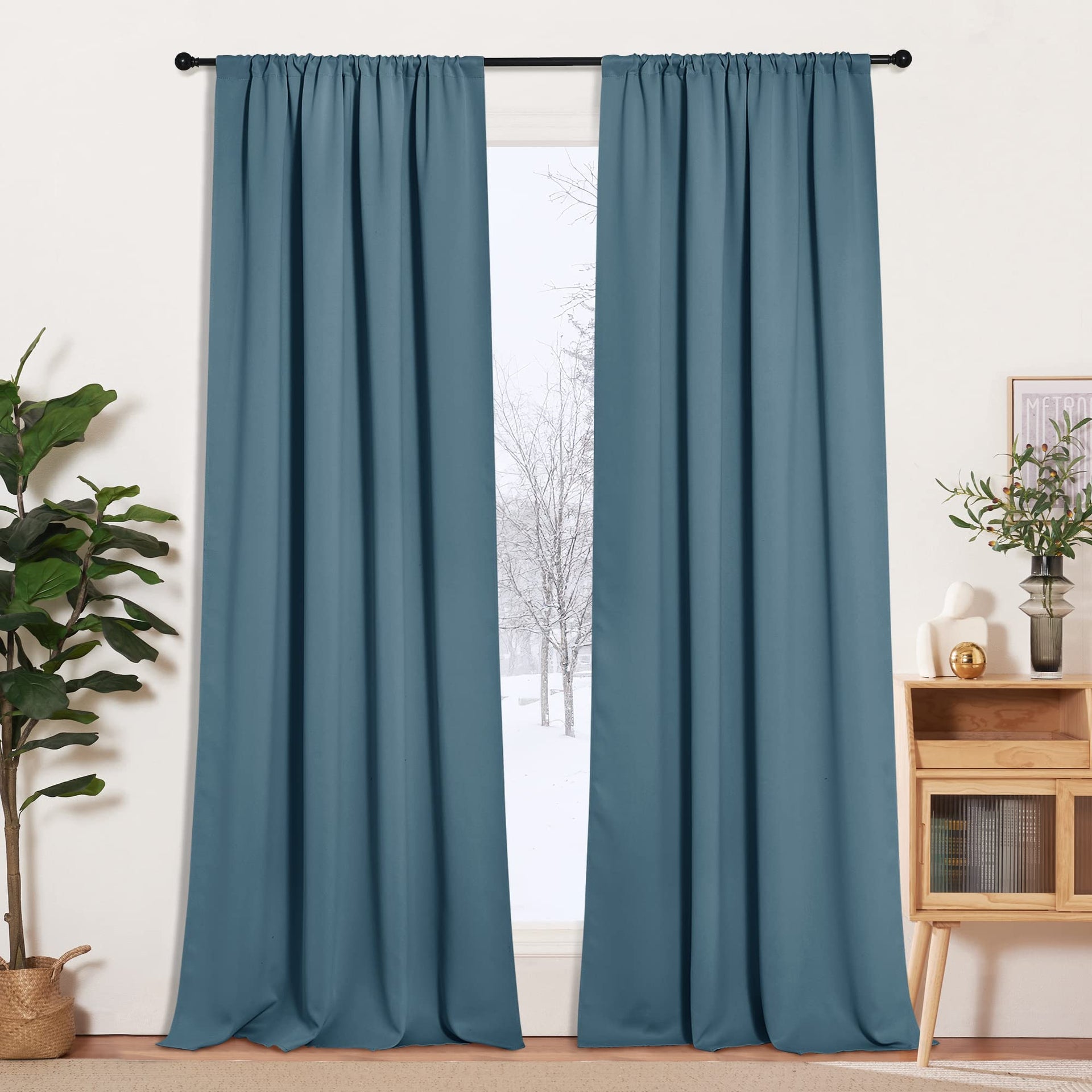 Blue Blackout Curtains for Living Room Ceiling to Floor Privacy Window Curtains Room Darkening Drapes for Bedroom Office