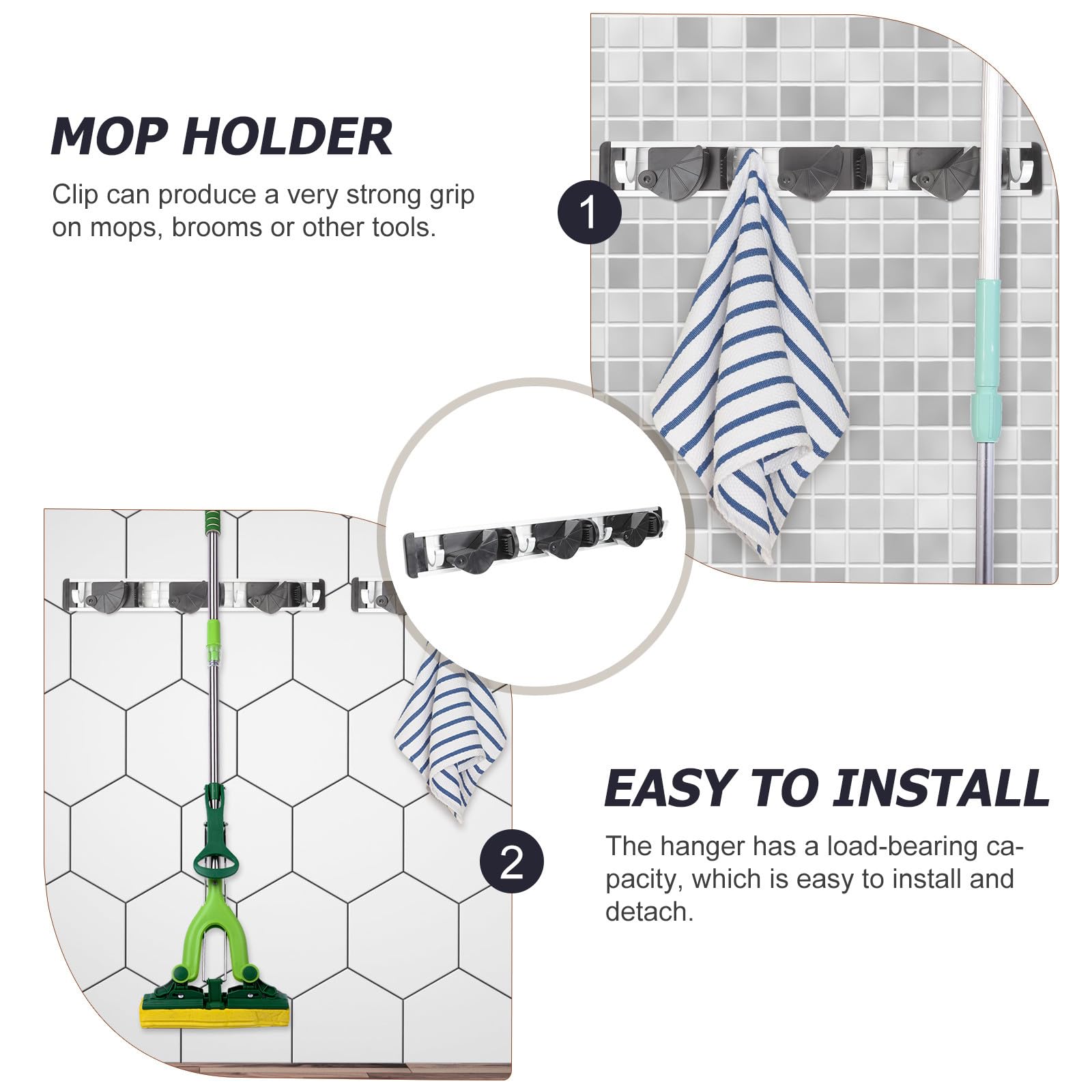 Punch Free Mop and Broom Holder Wall Mounted Organizer Space Aluminum 4