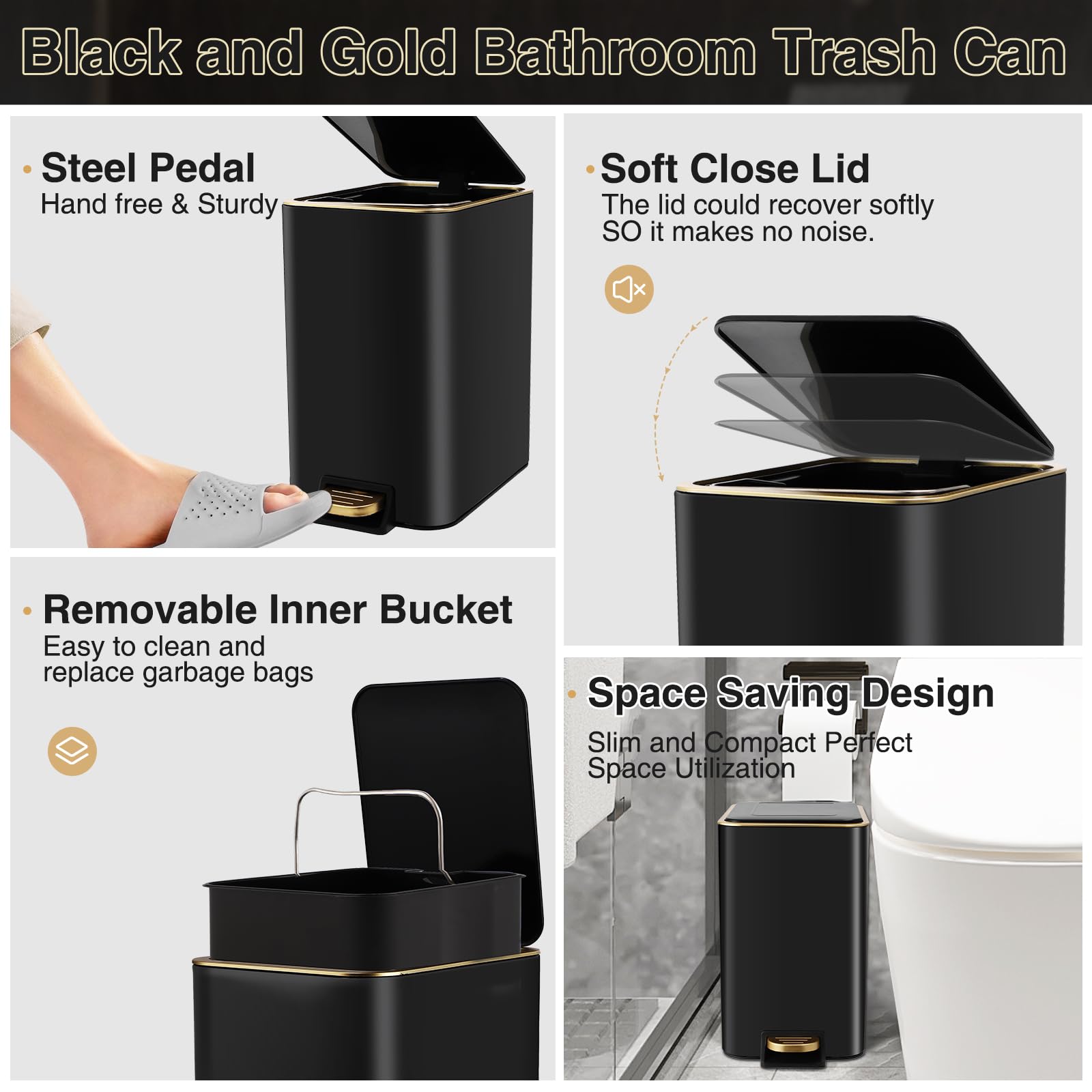 Small Bathroom Trash Can with Lid Soft Close (80 Count)