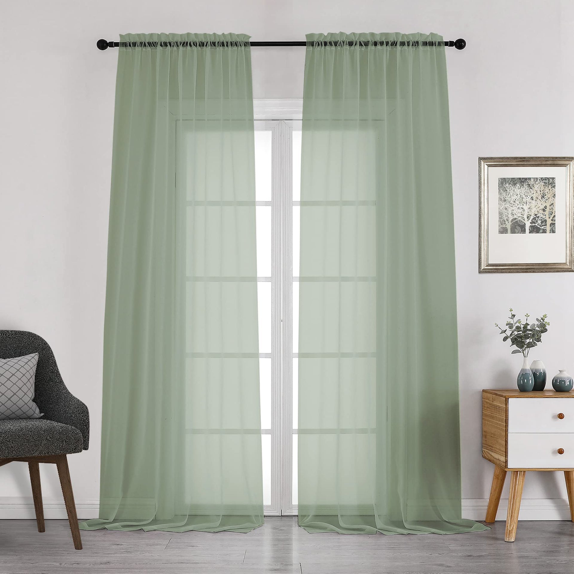 Sage Green Sheer Curtains 108 Inches Long