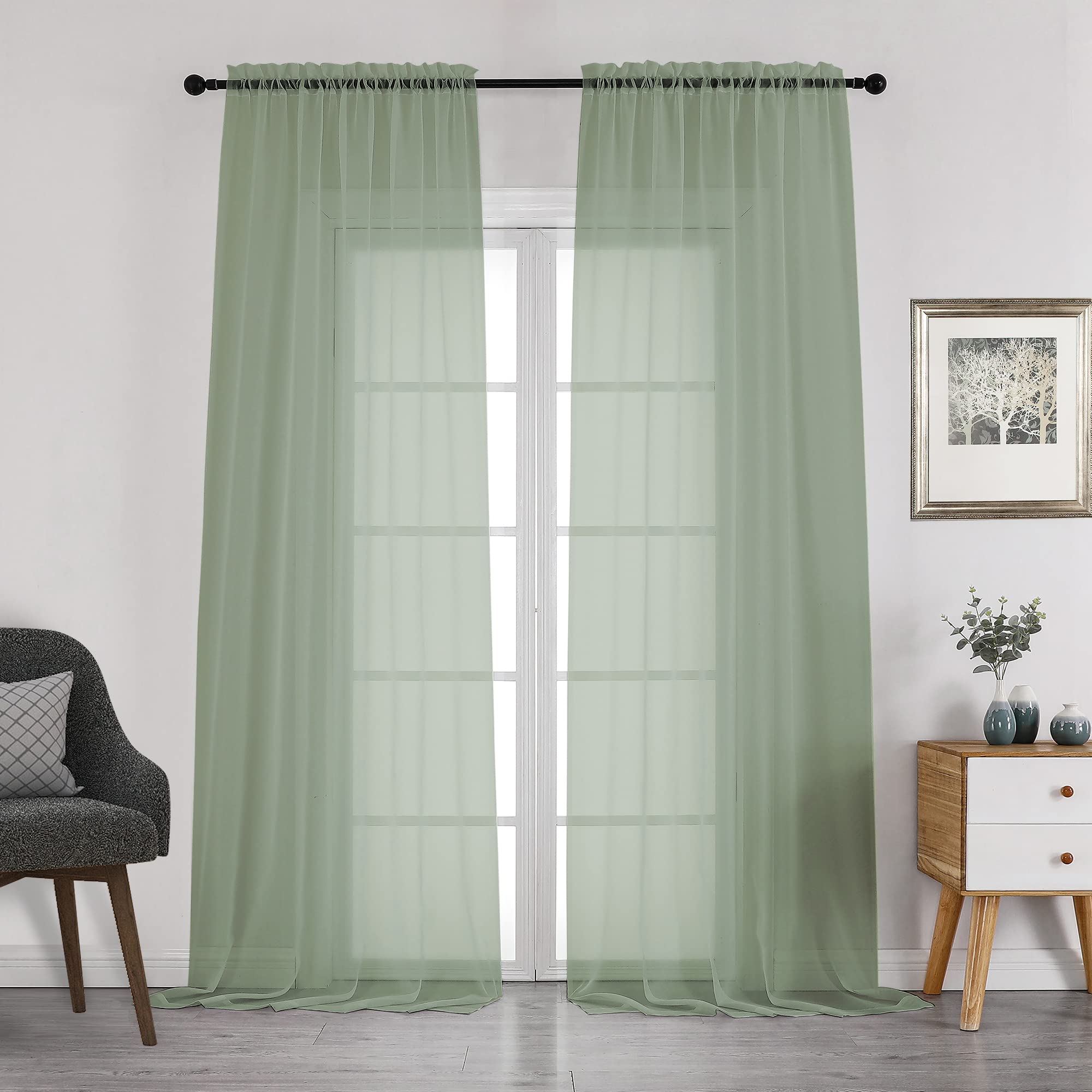 Sage Green Sheer Curtains 108 Inches Long