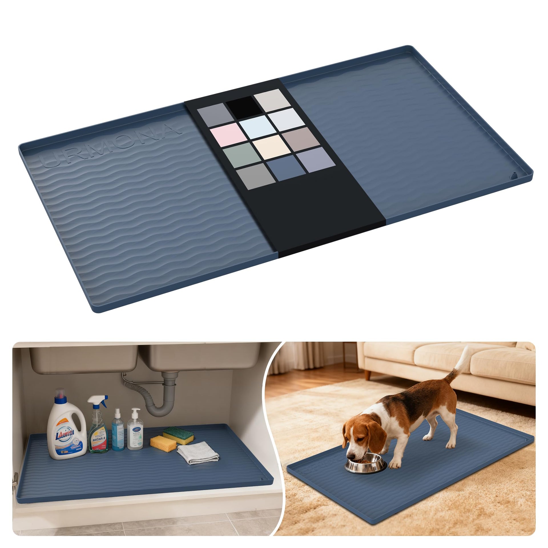 Waterproof Silicone Under Sink Mat 34'' x 19'' Shelf Liner for Kitchen and Bathroom (646 sq in)