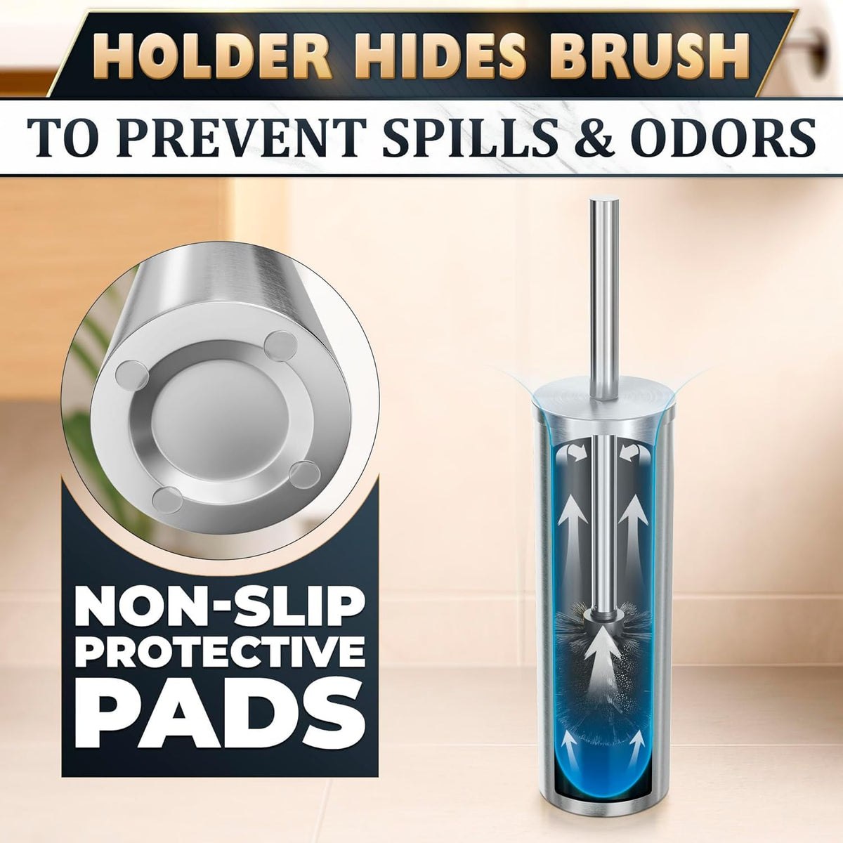 2 Pcs Stylish Stainless Steel Toilet Brush and Holder Set (2 Count)