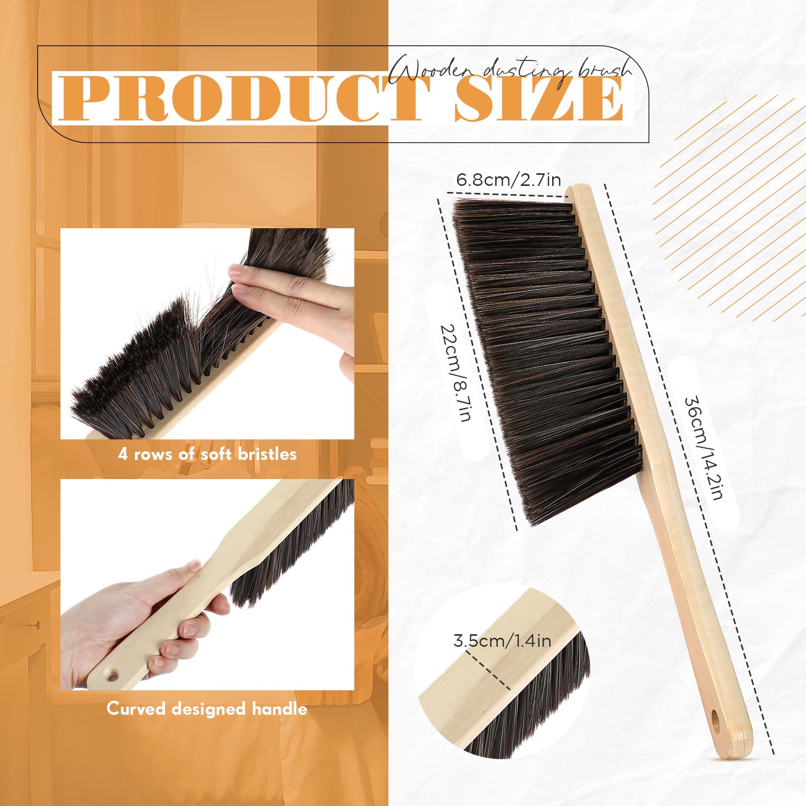 16 Pieces Wooden Dust Brush Bulk Hand Broom Bench Soft Bristle Cleaning Outdoor Furniture Brushes with Long Wood Handle for Cleaning Car Bed Sofa Fireplace Couch Clothes (16 Count)