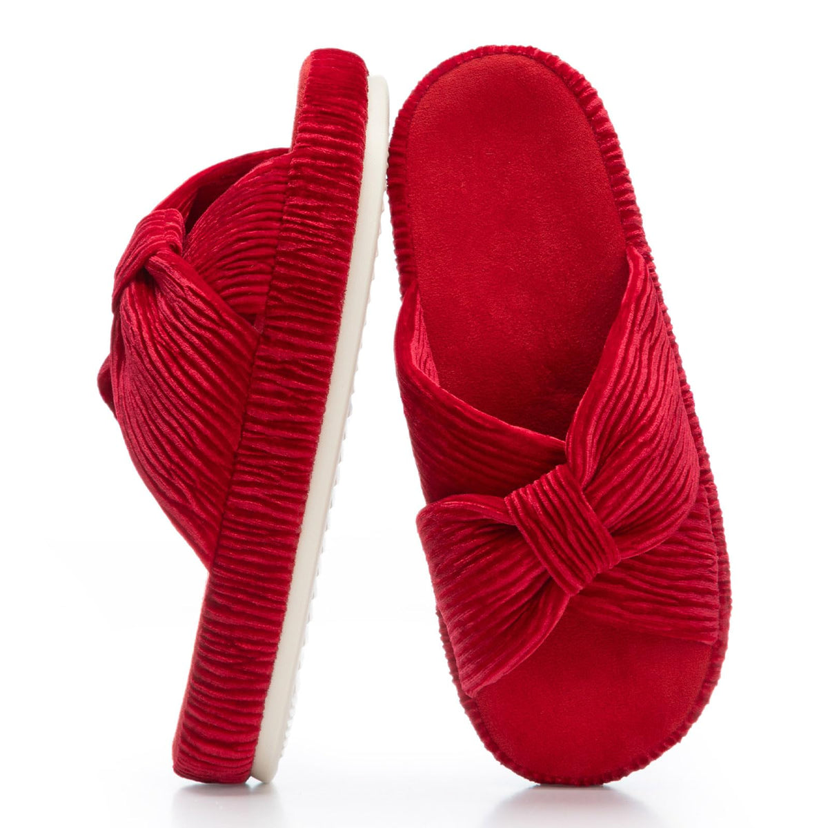 Slippers for Women Memory Foam House Bedroom Bow Crossbands Pearlescent Slipper Shoes Comfy Trendy Gift Slippers Red Size 9 10 8.5