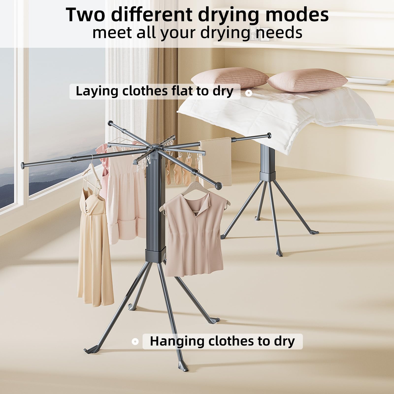 Clothes Drying Rack Foldable Extending Laundry Rack with 16 Clips Collapsible Clothing Rack Space