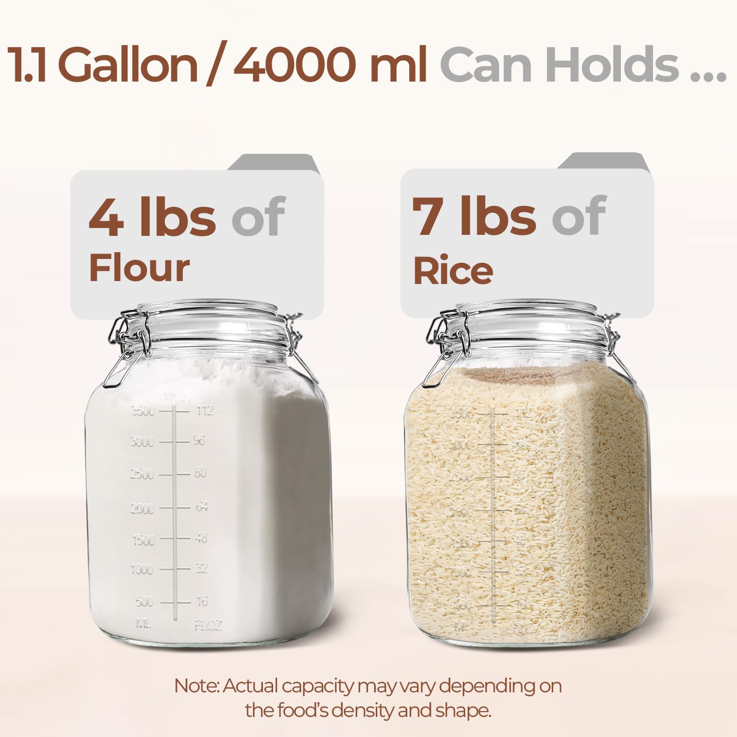 Large Square Glass Jars with Airtight Lid 1 Gallon 2 Pack Wide Mouth (2 Count)