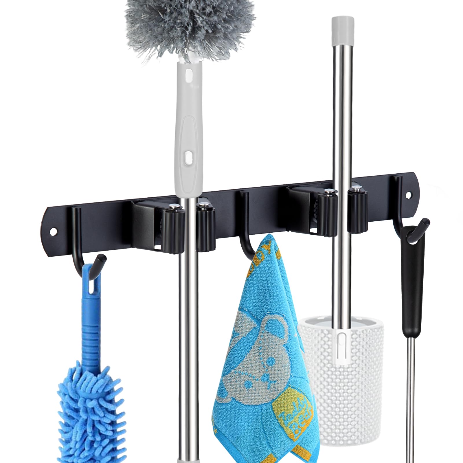 2 Racks and 3 Hooks Mop and Broom Holder Wall Mount
