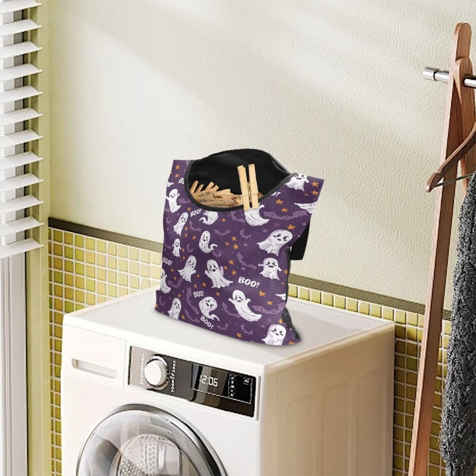 Cute Ghost Clothespin Storage Hanger Bags Laundry Clothespin Bag with a Large Opening