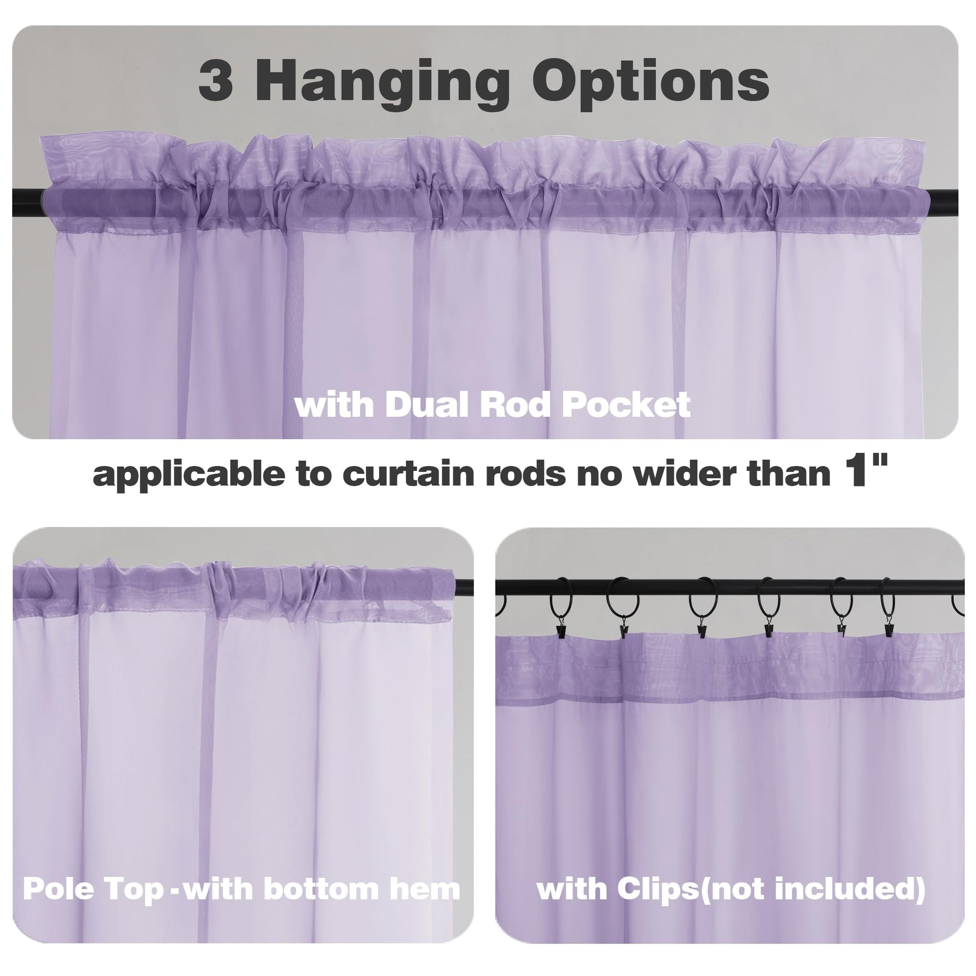 Lilac Sheer Curtains 36 inch Length 2 Panels (2 Count)