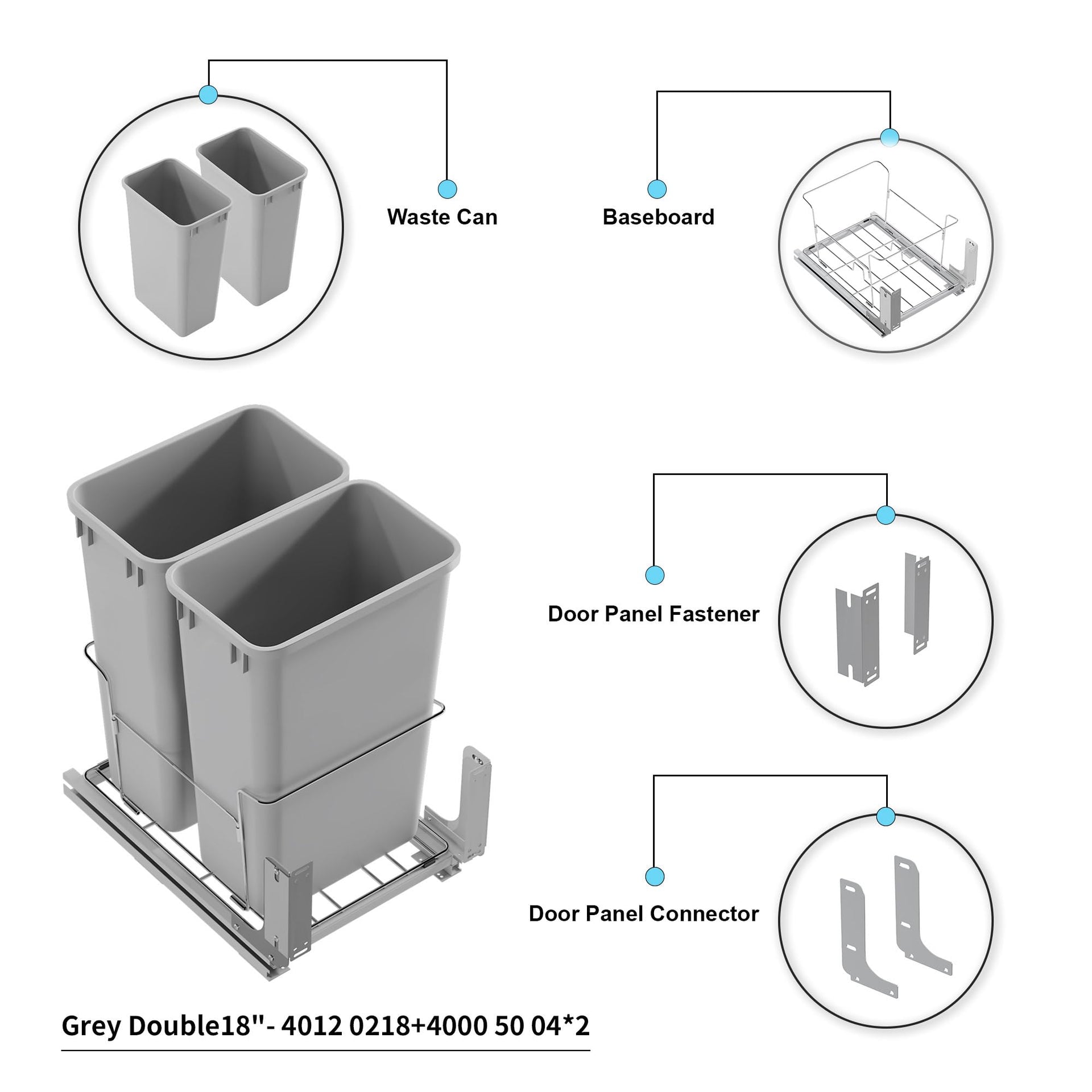 Dowell B18 Aluminum Base Wastebasket Pullout with Door Mount and Two 50Qt (2 Count)