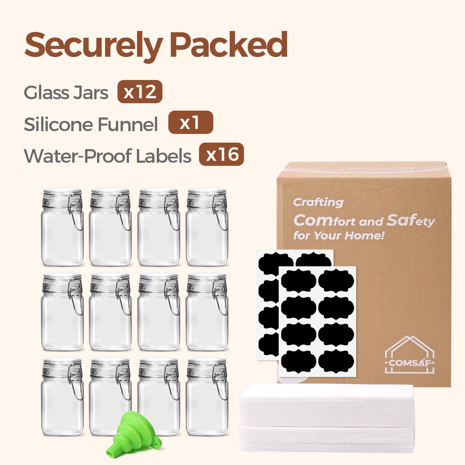 Square Small 8 oz Glass Spice Jars with Airtight Lids 12 Pack Pantry (12 Count)
